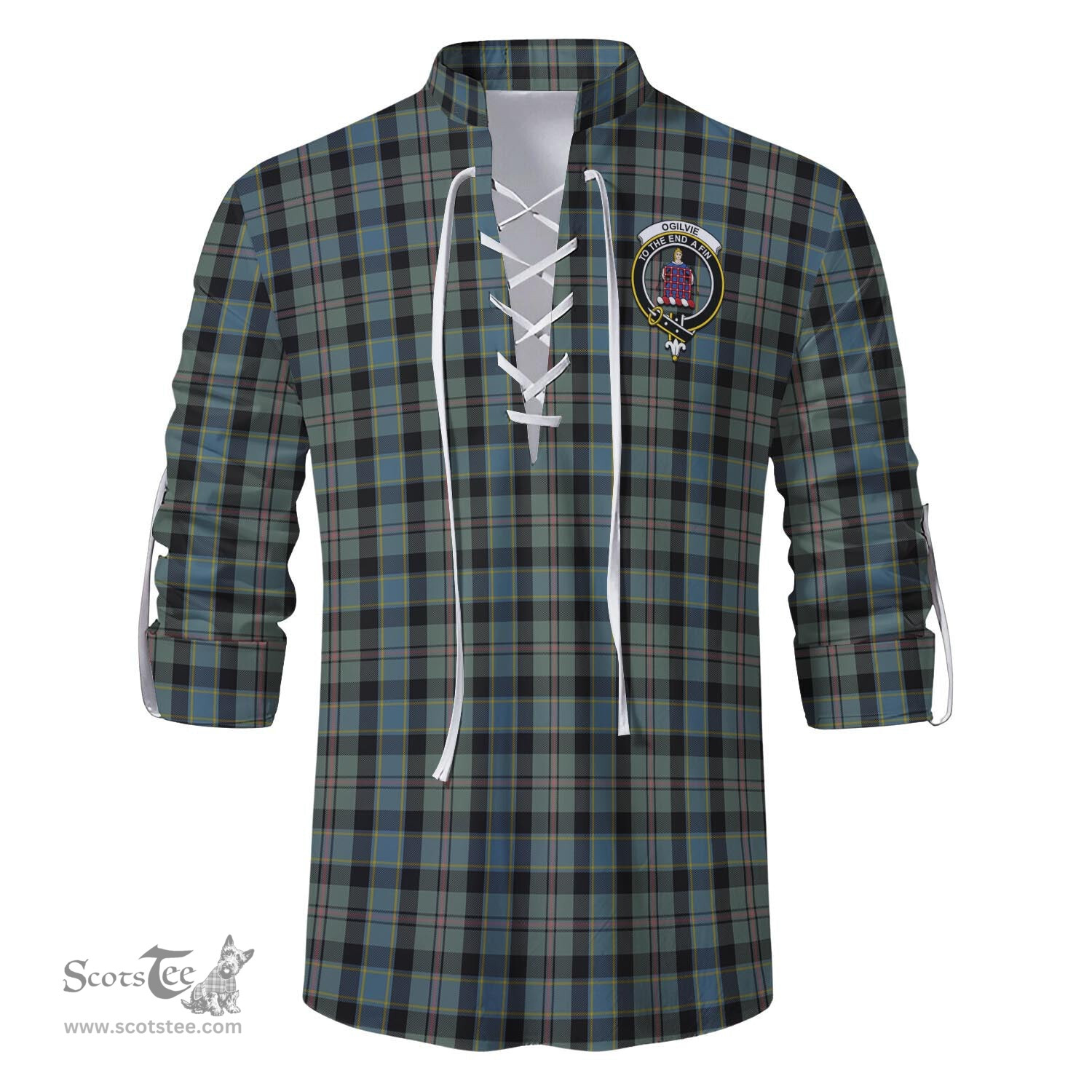 ScotsTee Shop Scottish Ogilvie (Ogilvy) Hunting Clan Crest Tartan Mens Scottish Jacobite Ghillie Casual Shirt