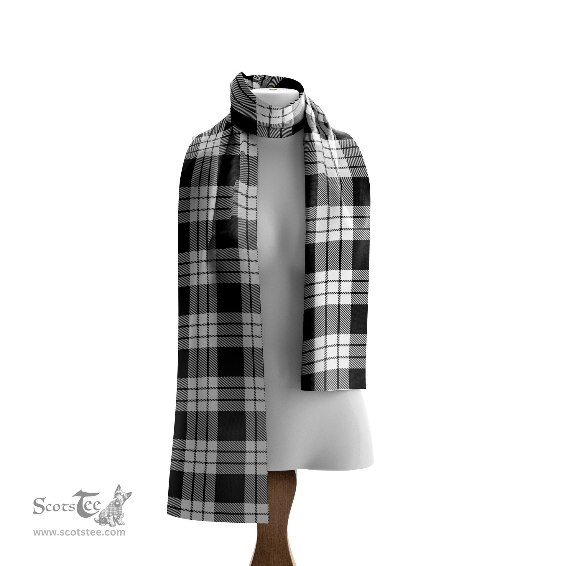 Scottish MacFarlane Black White Tartan Scarf Womens Plaid Silk Scarves Scotstee Shop - Tartan Plaid - scotstee.com