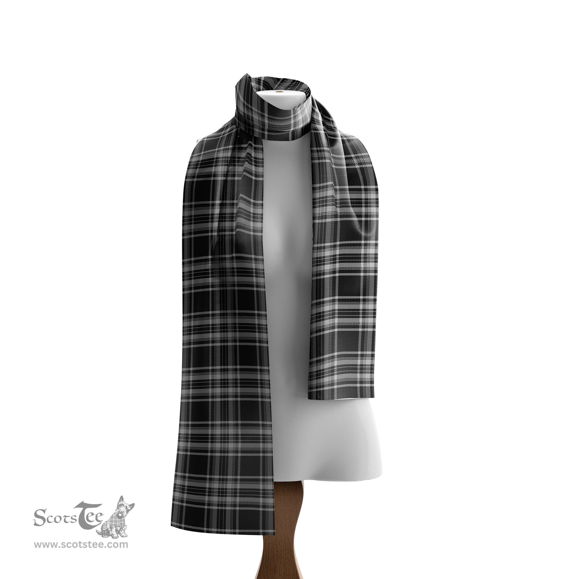 Scottish Stewart Black and White Tartan Scarf Womens Plaid Silk Scarves Scotstee Shop - Tartan Plaid - scotstee.com