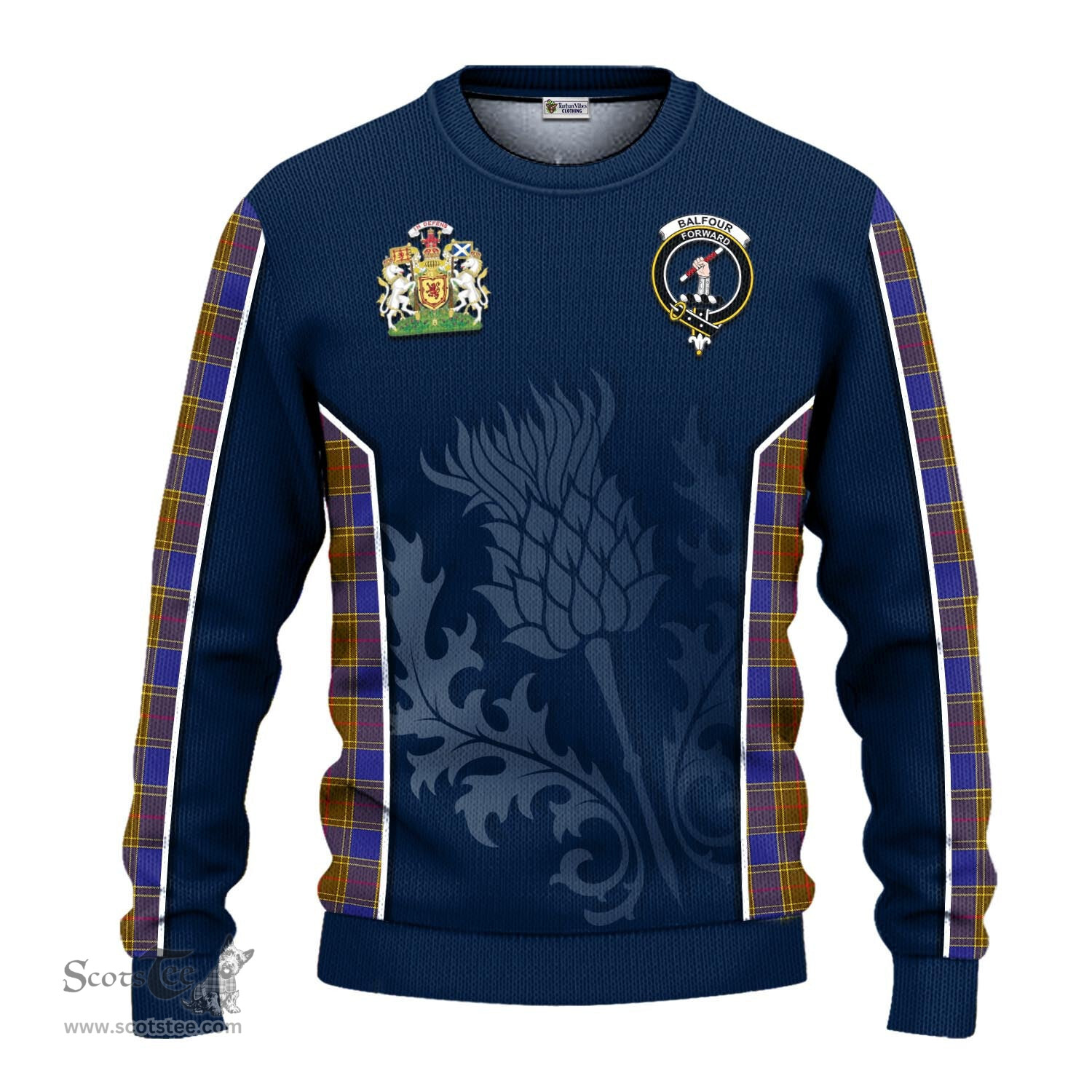 ScotsTee Shop Scottish Balfour Modern Clan Scottish Crest and Scottish Thistle Sport Tartan Sweatshirt