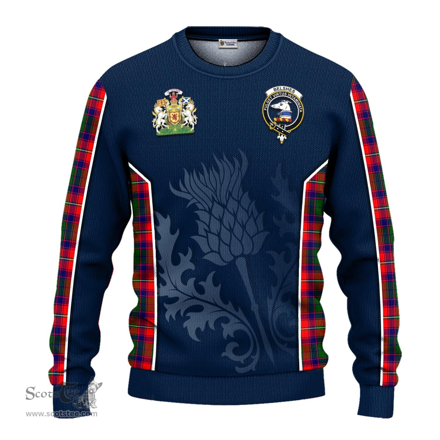 ScotsTee Shop Scottish Belshes Clan Scottish Crest and Scottish Thistle Sport Tartan Sweatshirt