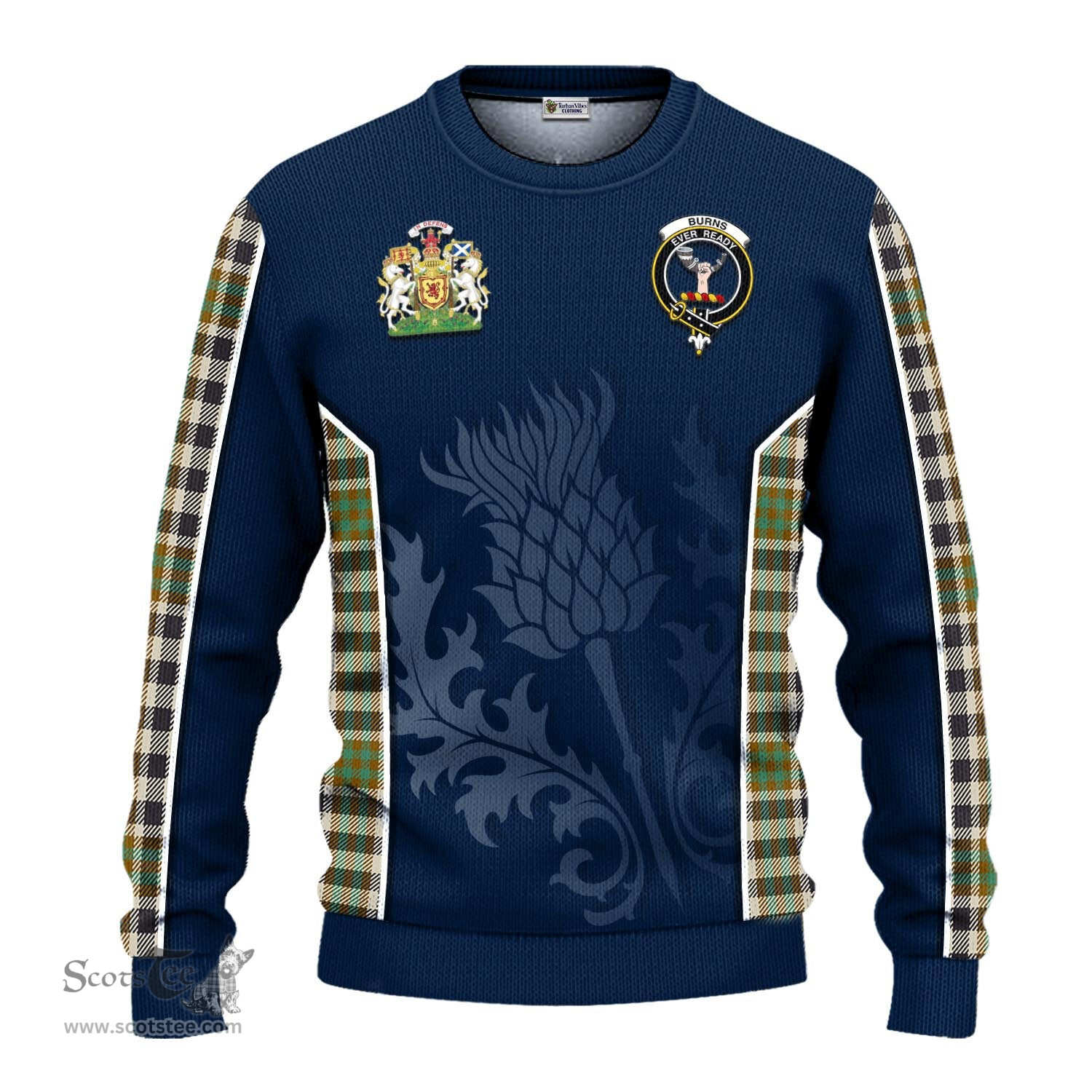 ScotsTee Shop Scottish Burns Check Clan Scottish Crest and Scottish Thistle Sport Tartan Sweatshirt