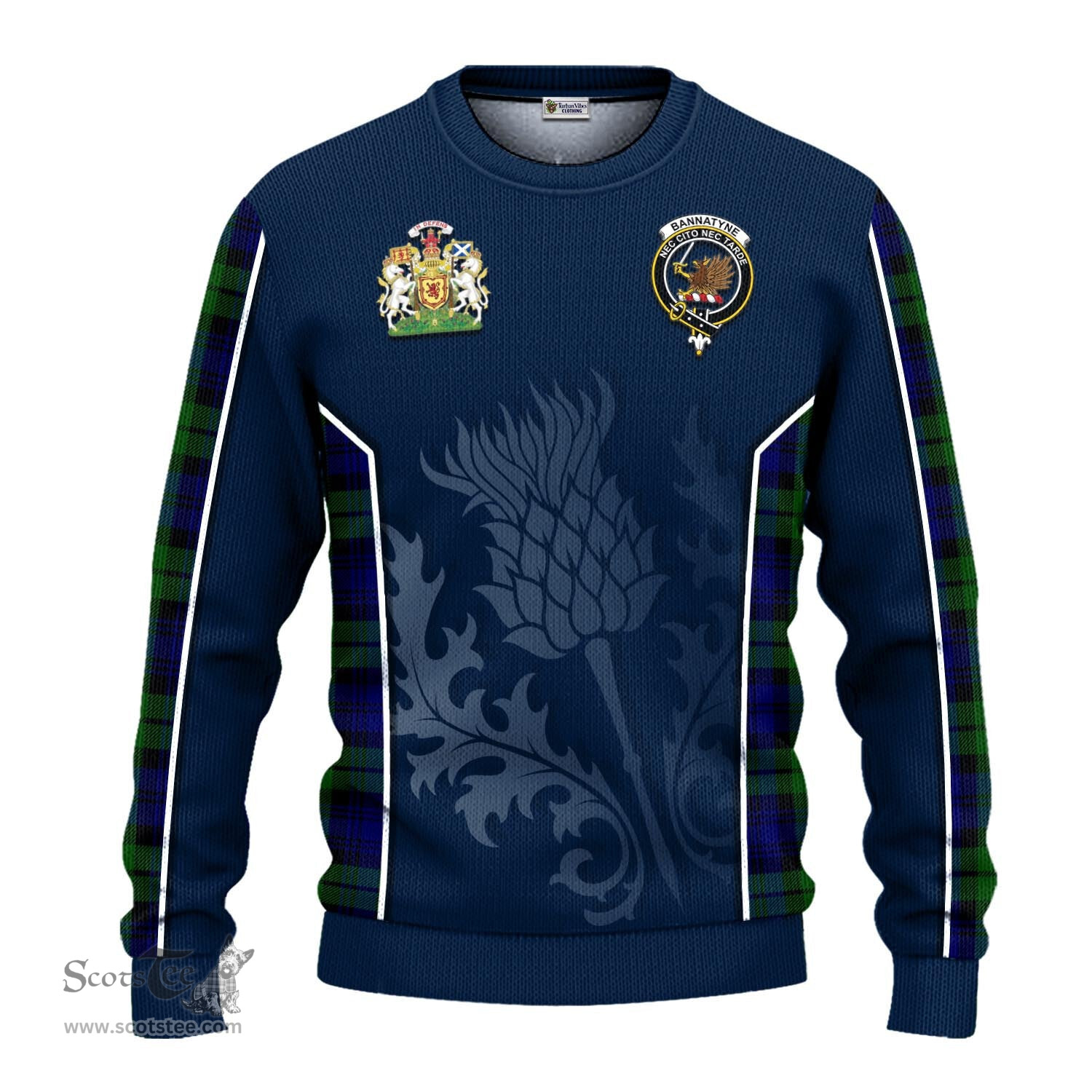 ScotsTee Shop Scottish Bannatyne Clan Scottish Crest and Scottish Thistle Sport Tartan Sweatshirt