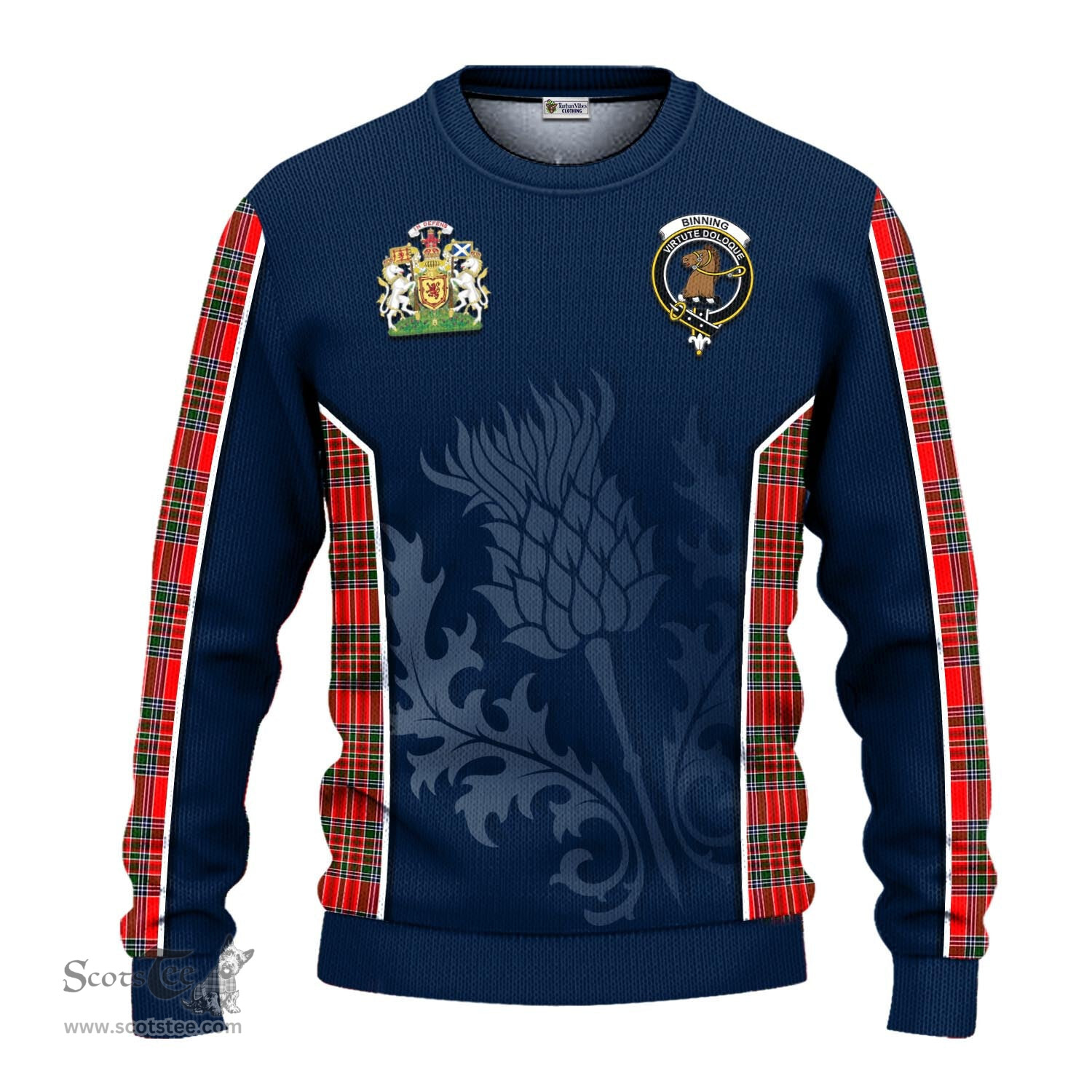 ScotsTee Shop Scottish Binning Clan Scottish Crest and Scottish Thistle Sport Tartan Sweatshirt