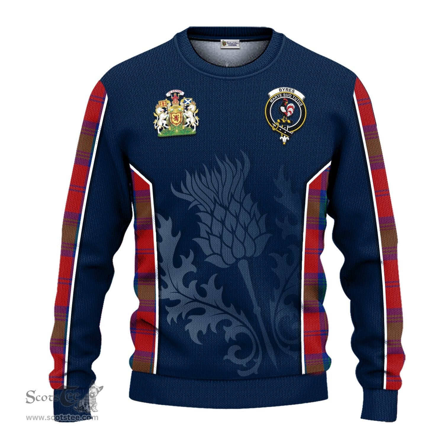 ScotsTee Shop Scottish Byres (Byses) Clan Scottish Crest and Scottish Thistle Sport Tartan Sweatshirt