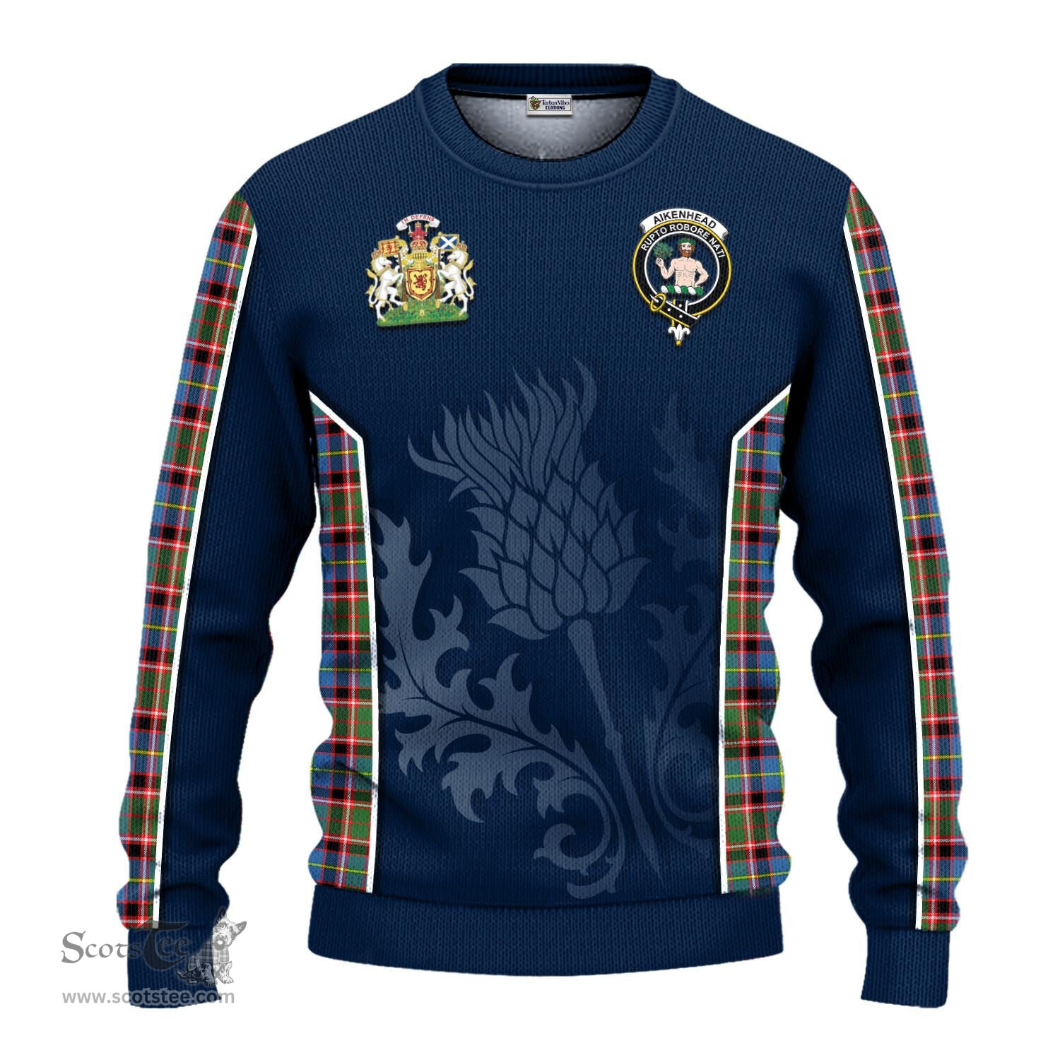 ScotsTee Shop Scottish Aikenhead Clan Scottish Crest and Scottish Thistle Sport Tartan Sweatshirt