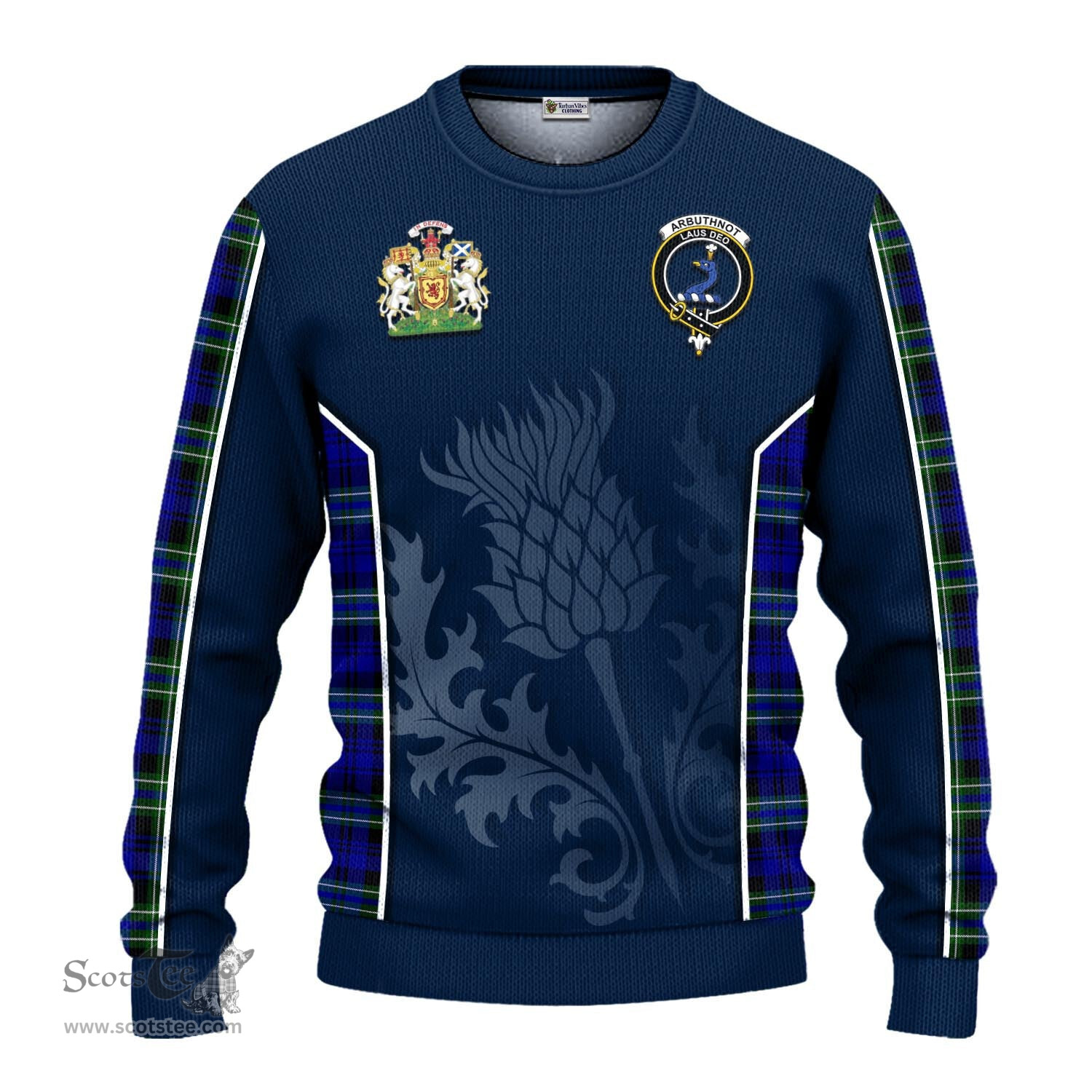 ScotsTee Shop Scottish Arbuthnot Modern Clan Scottish Crest and Scottish Thistle Sport Tartan Sweatshirt