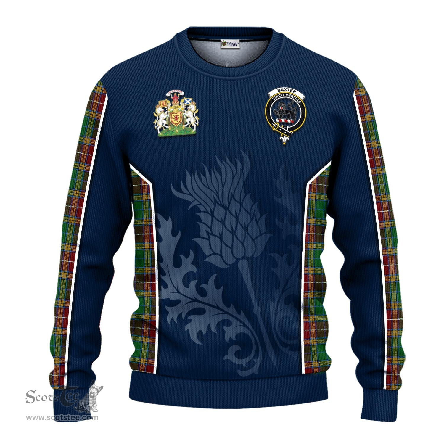 ScotsTee Shop Scottish Baxter Clan Scottish Crest and Scottish Thistle Sport Tartan Sweatshirt