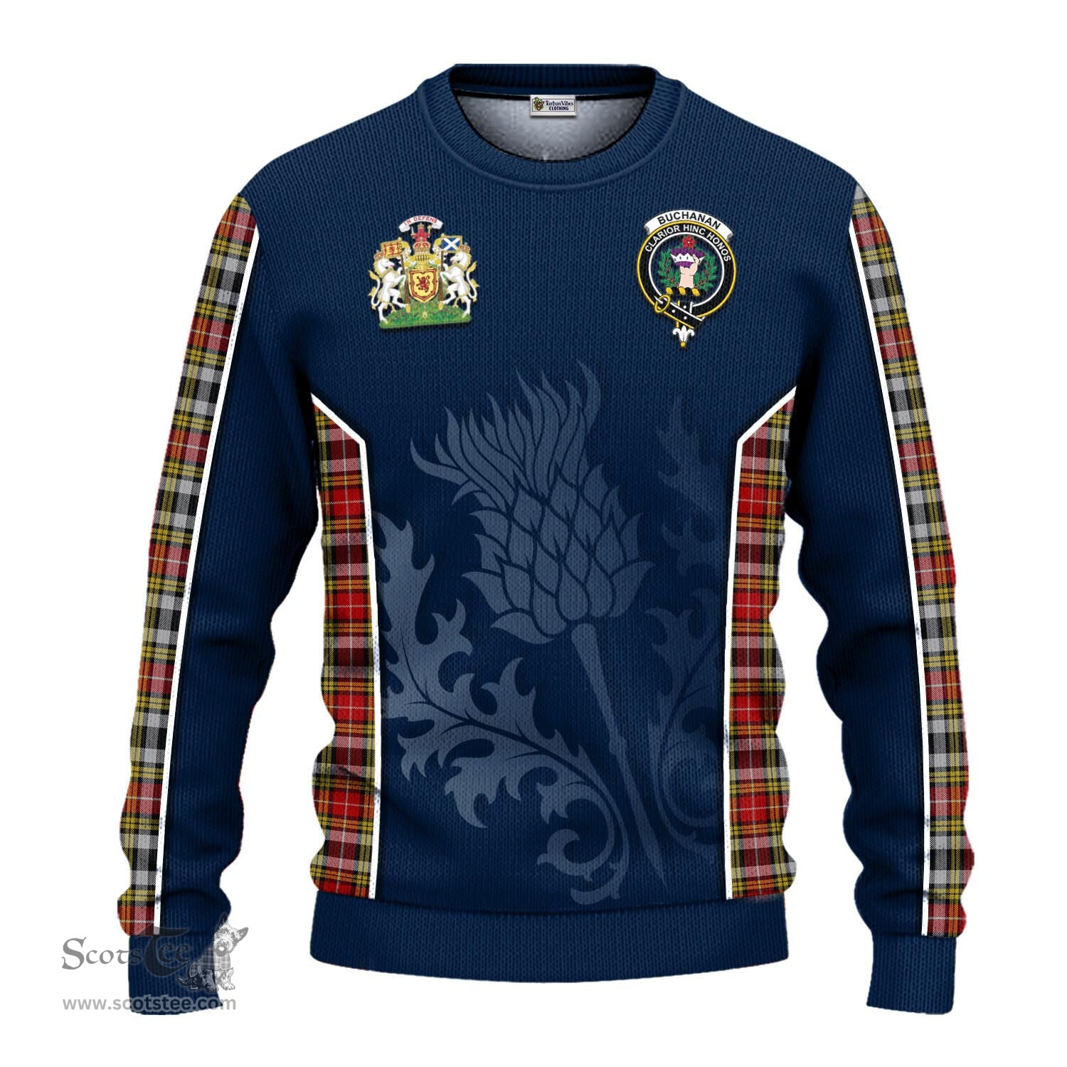 ScotsTee Shop Scottish Buchanan Old Dress Clan Scottish Crest and Scottish Thistle Sport Tartan Sweatshirt