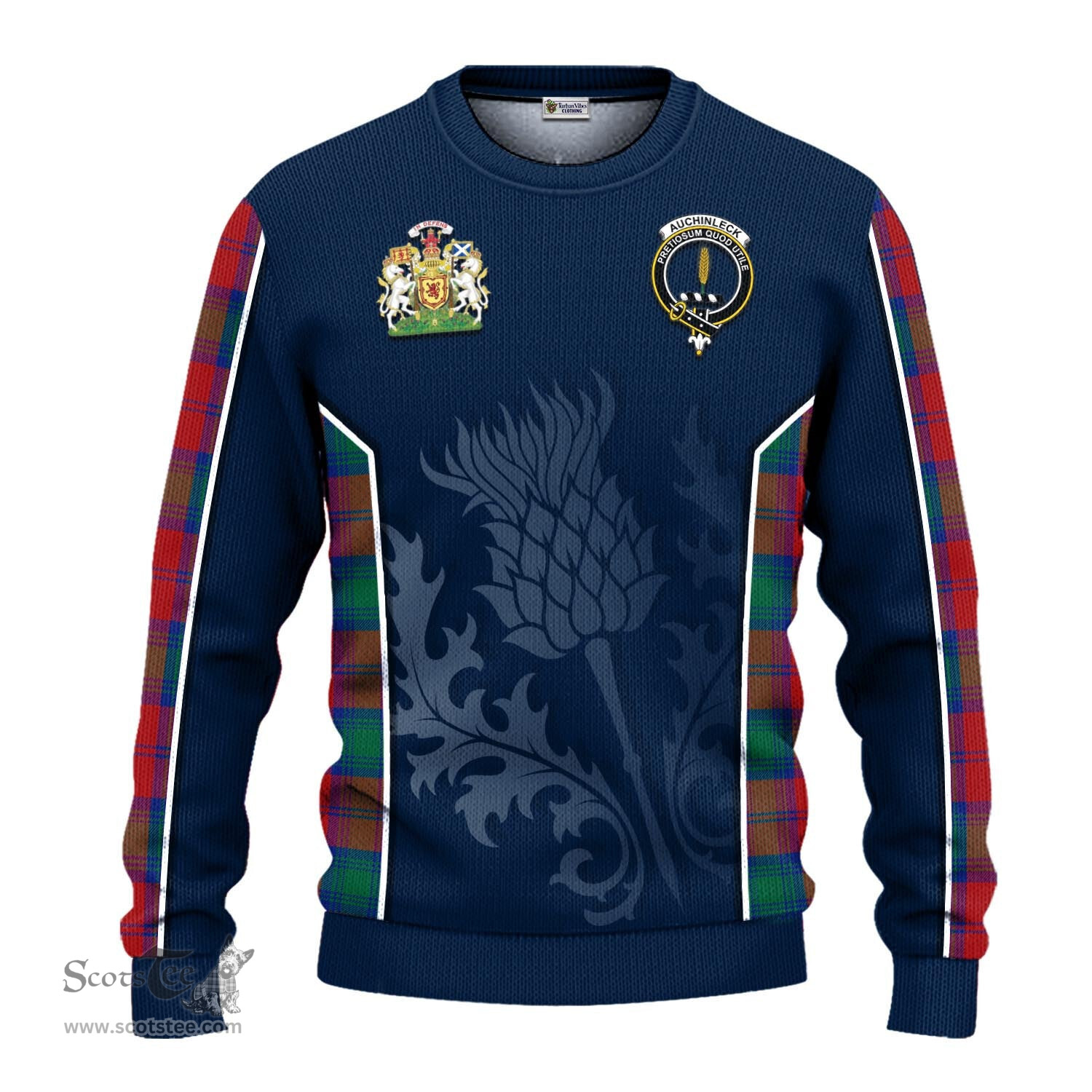 ScotsTee Shop Scottish Auchinleck Clan Scottish Crest and Scottish Thistle Sport Tartan Sweatshirt
