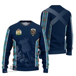 ScotsTee Shop Scottish Agnew Ancient Clan Scottish Crest and Scottish Thistle Sport Tartan Sweatshirt