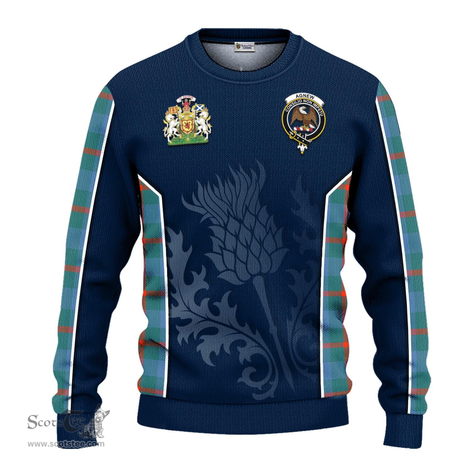 ScotsTee Shop Scottish Agnew Ancient Clan Scottish Crest and Scottish Thistle Sport Tartan Sweatshirt