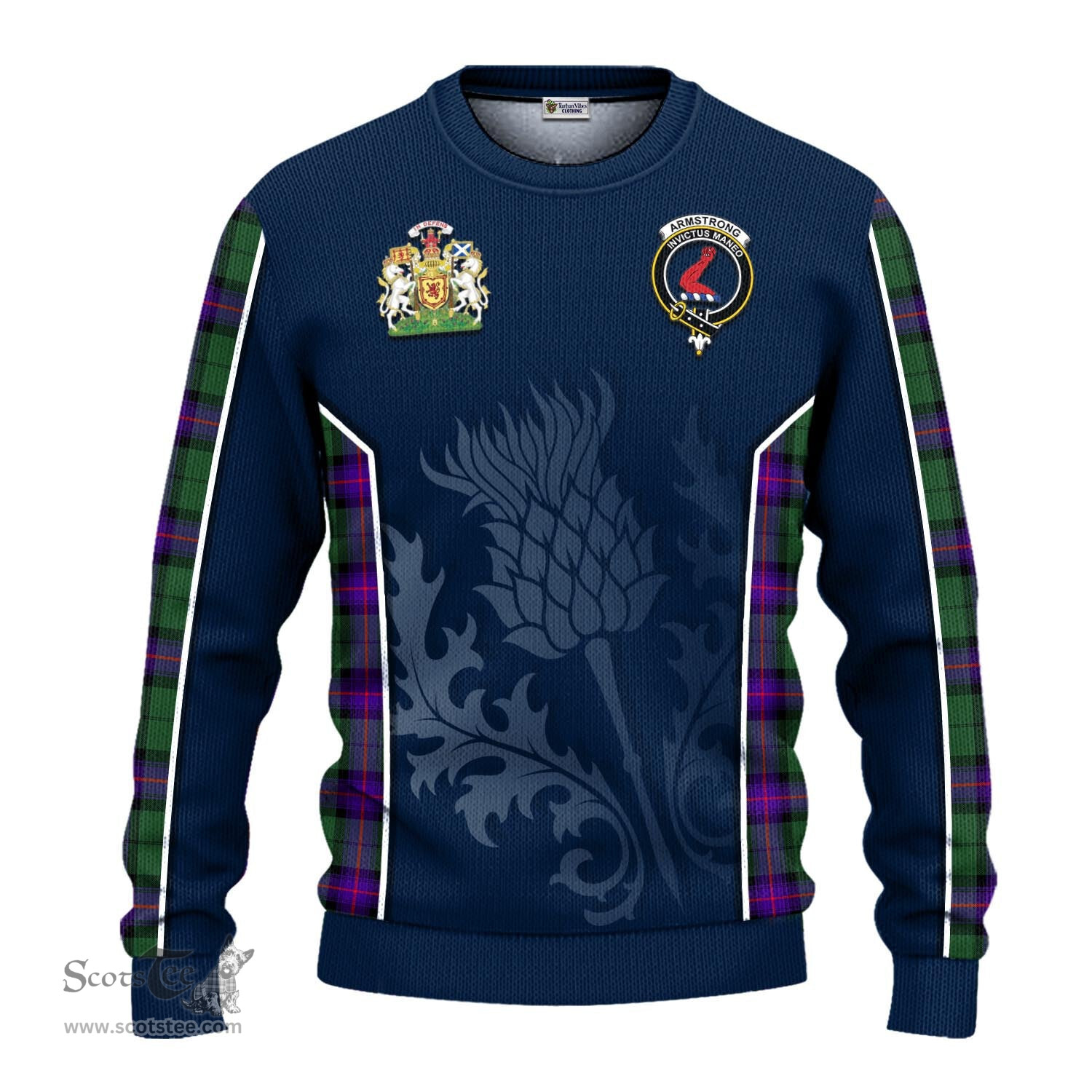 ScotsTee Shop Scottish Armstrong Modern Clan Scottish Crest and Scottish Thistle Sport Tartan Sweatshirt