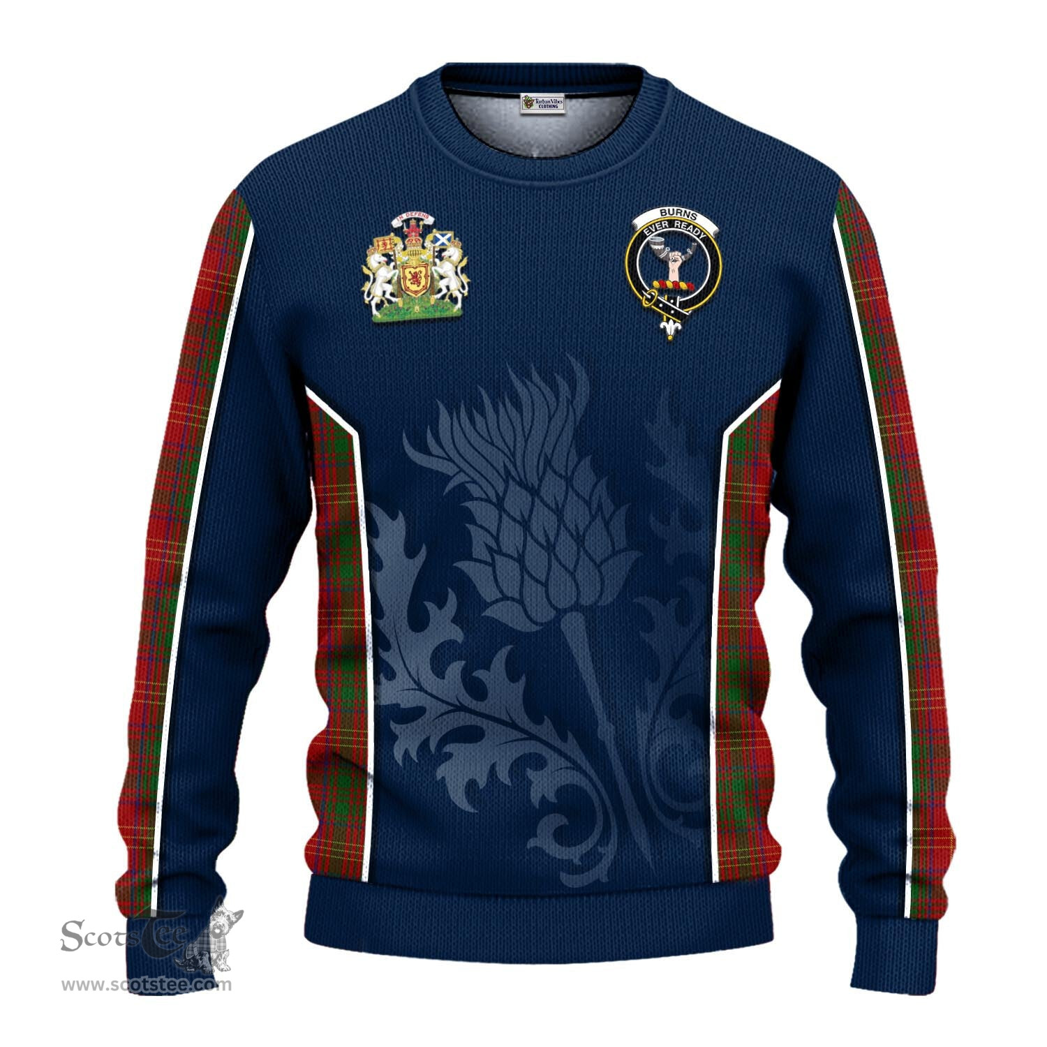 ScotsTee Shop Scottish Burns Clan Scottish Crest and Scottish Thistle Sport Tartan Sweatshirt