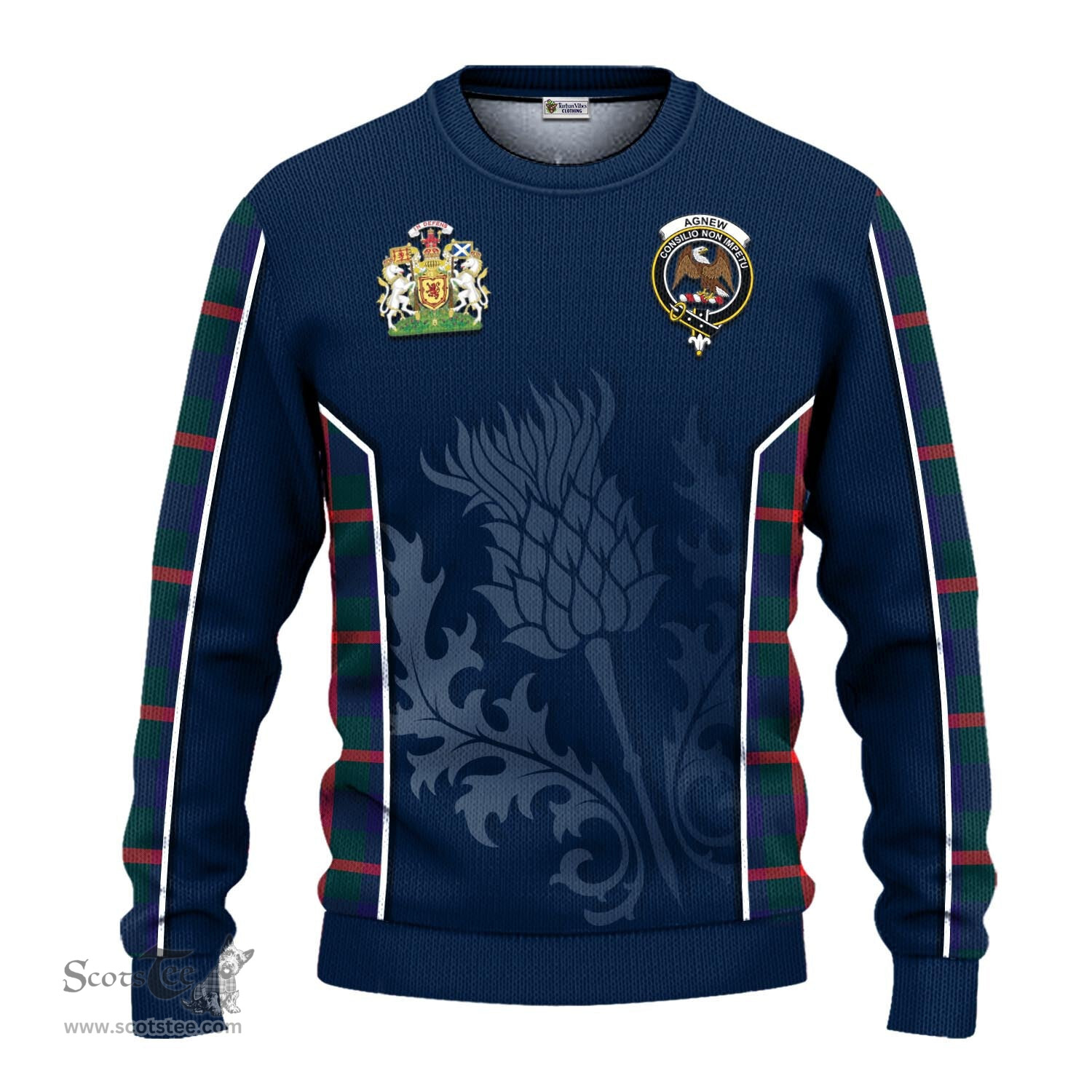 ScotsTee Shop Scottish Agnew Modern Clan Scottish Crest and Scottish Thistle Sport Tartan Sweatshirt
