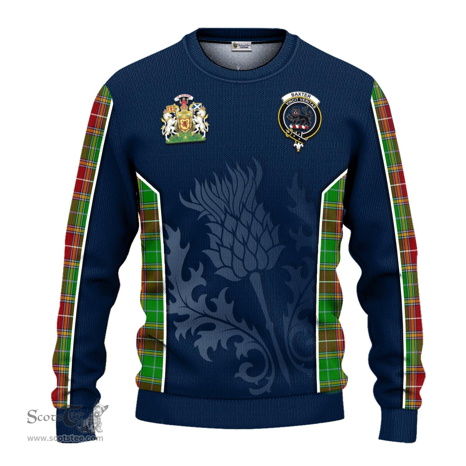 ScotsTee Shop Scottish Baxter Modern Clan Scottish Crest and Scottish Thistle Sport Tartan Sweatshirt