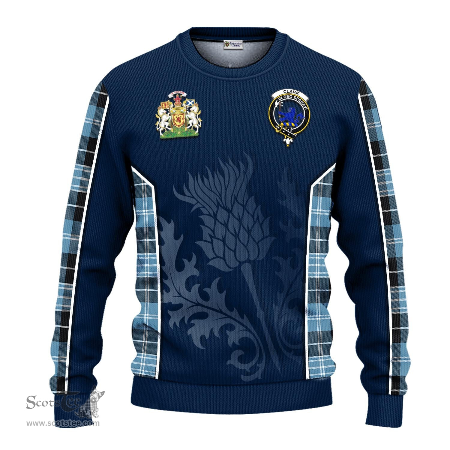 ScotsTee Shop Scottish Clark (Lion) Ancient Clan Scottish Crest and Scottish Thistle Sport Tartan Sweatshirt
