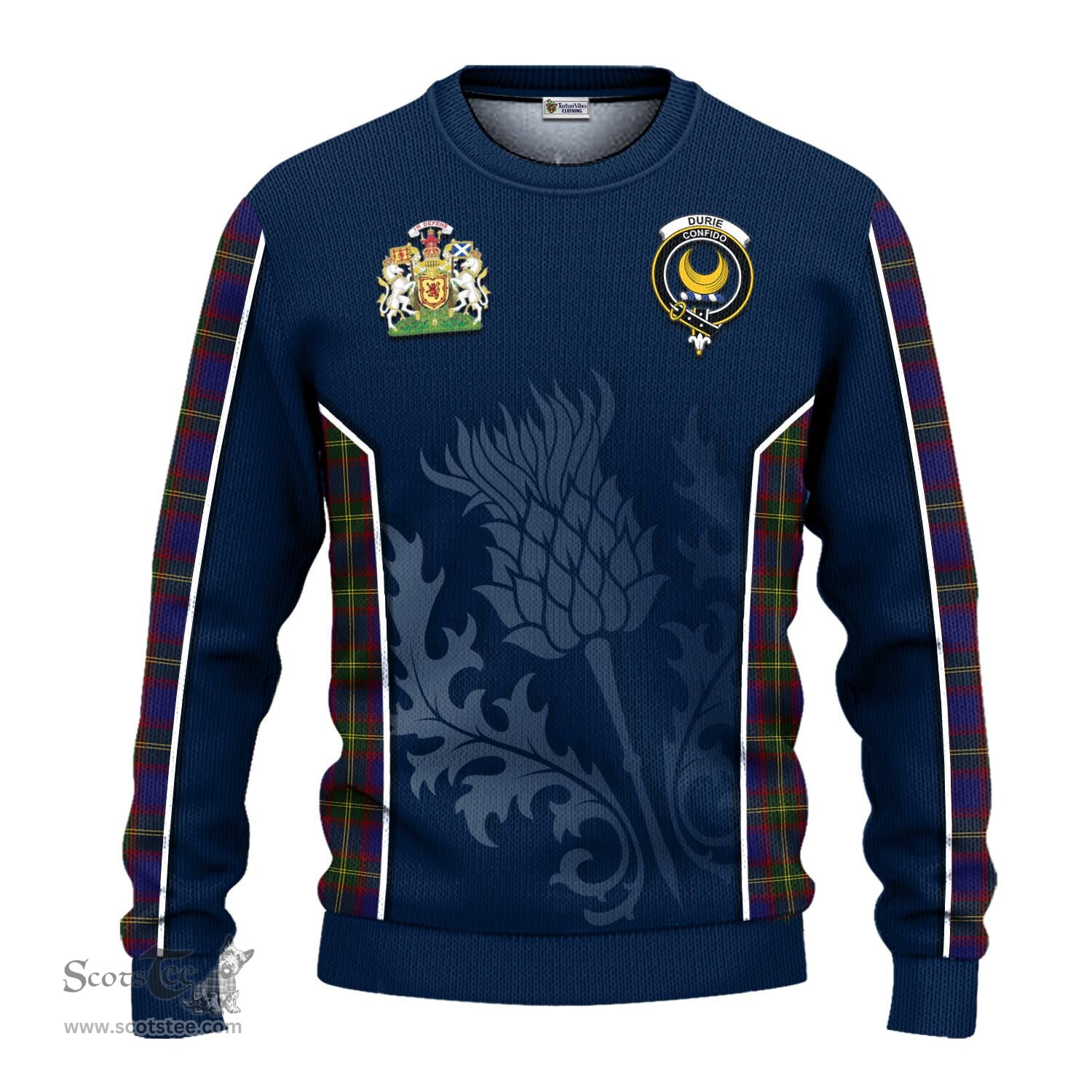 ScotsTee Shop Scottish Durie Clan Scottish Crest and Scottish Thistle Sport Tartan Sweatshirt