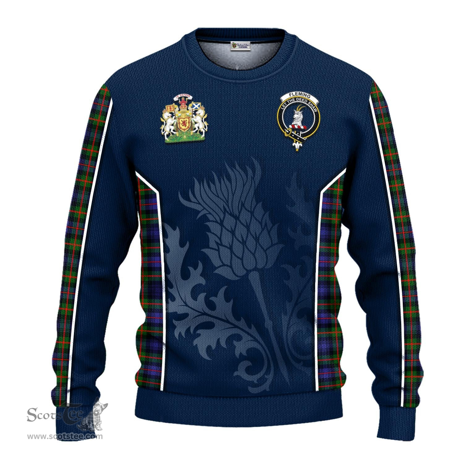ScotsTee Shop Scottish Fleming Clan Scottish Crest and Scottish Thistle Sport Tartan Sweatshirt