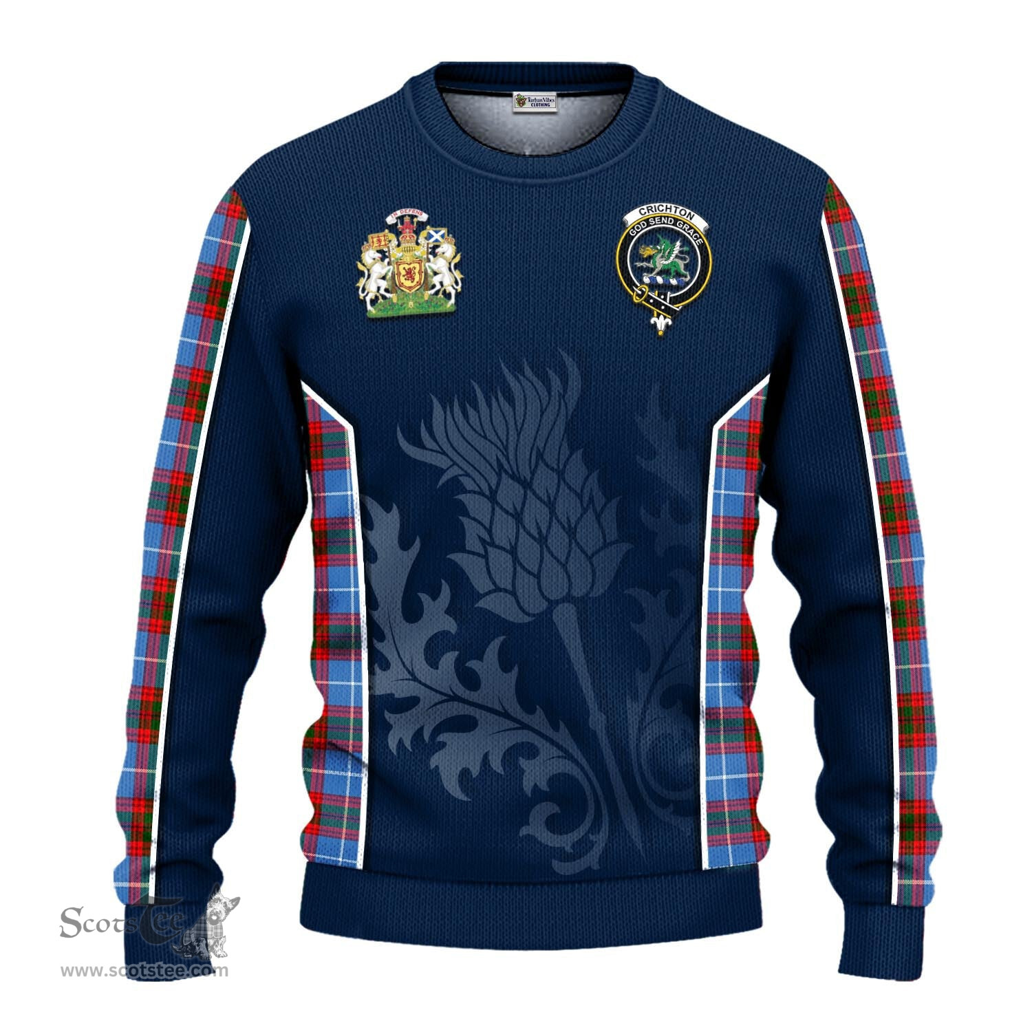 ScotsTee Shop Scottish Crichton Clan Scottish Crest and Scottish Thistle Sport Tartan Sweatshirt