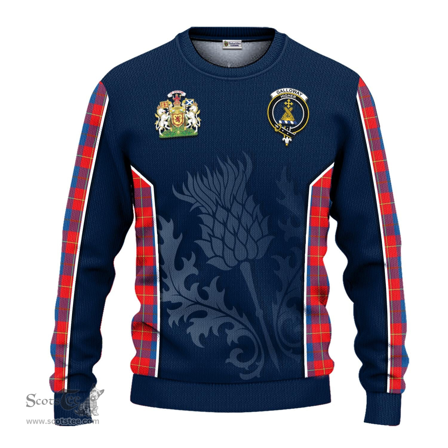 ScotsTee Shop Scottish Galloway Red Clan Scottish Crest and Scottish Thistle Sport Tartan Sweatshirt