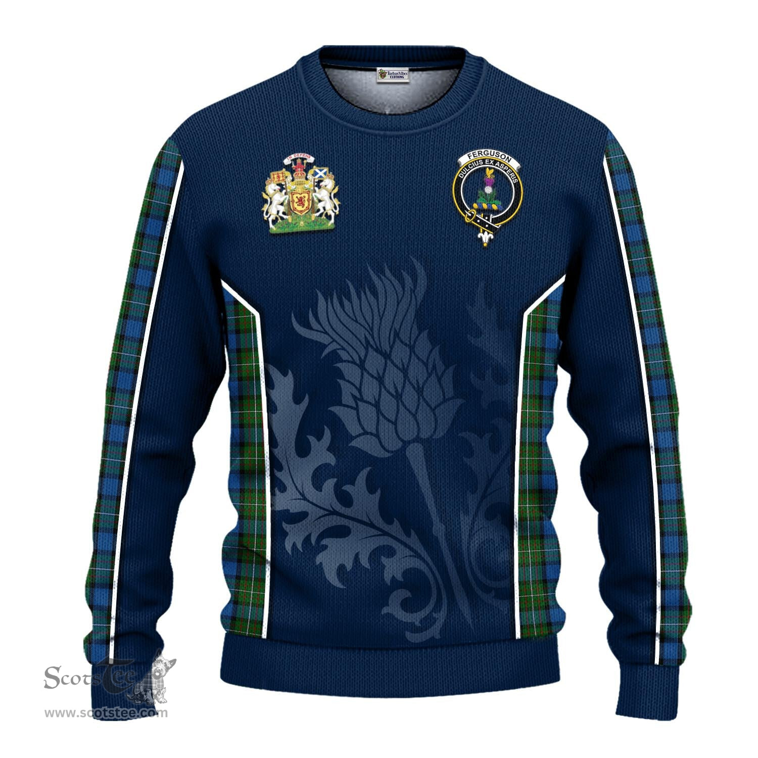 ScotsTee Shop Scottish Ferguson of Atholl Clan Scottish Crest and Scottish Thistle Sport Tartan Sweatshirt
