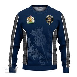 ScotsTee Shop Scottish Drummond Grey Clan Scottish Crest and Scottish Thistle Sport Tartan Sweatshirt