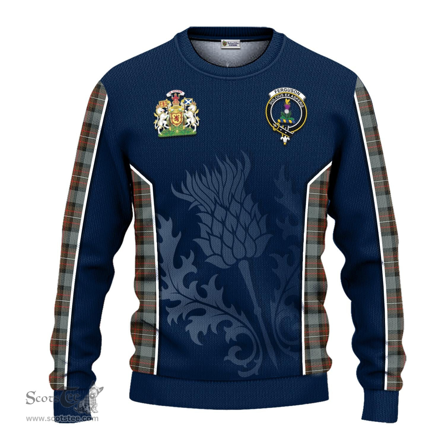 ScotsTee Shop Scottish Ferguson Weathered Clan Scottish Crest and Scottish Thistle Sport Tartan Sweatshirt