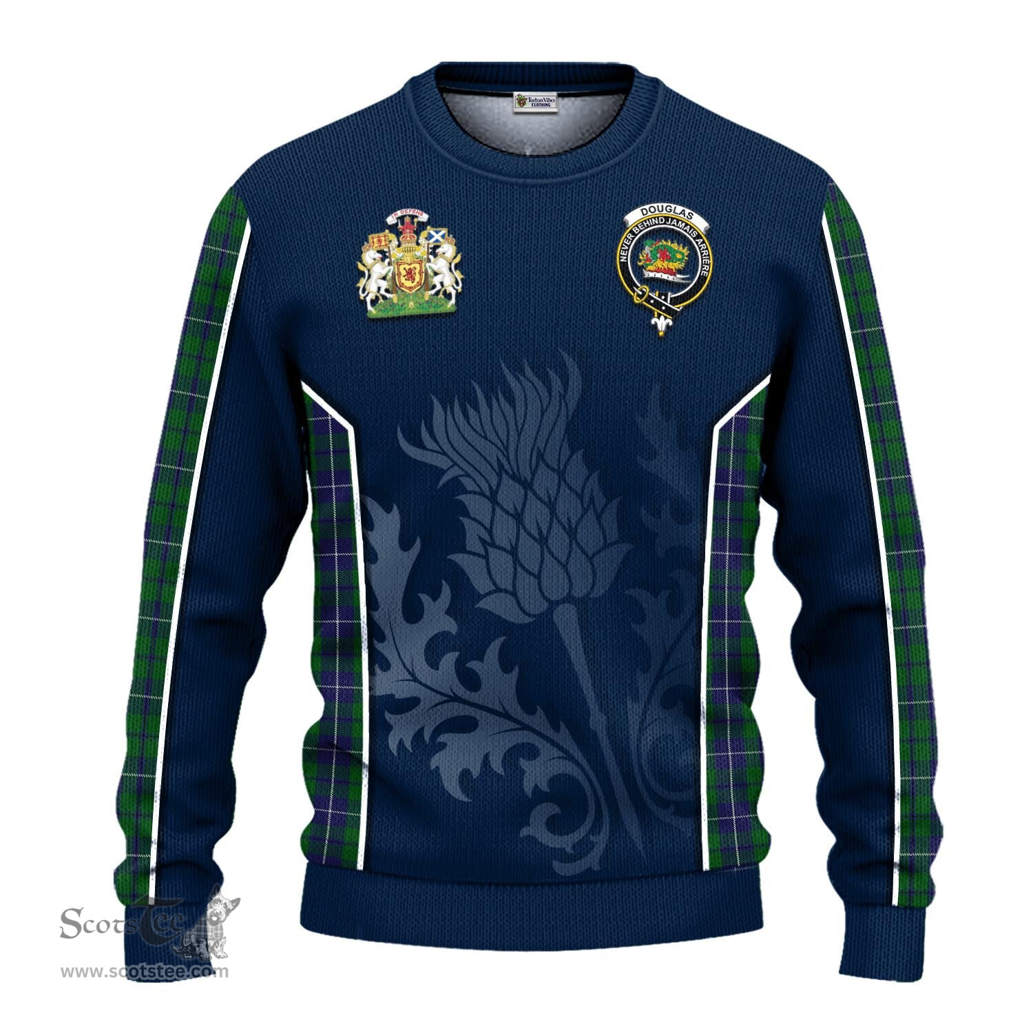 ScotsTee Shop Scottish Douglas Green Clan Scottish Crest and Scottish Thistle Sport Tartan Sweatshirt