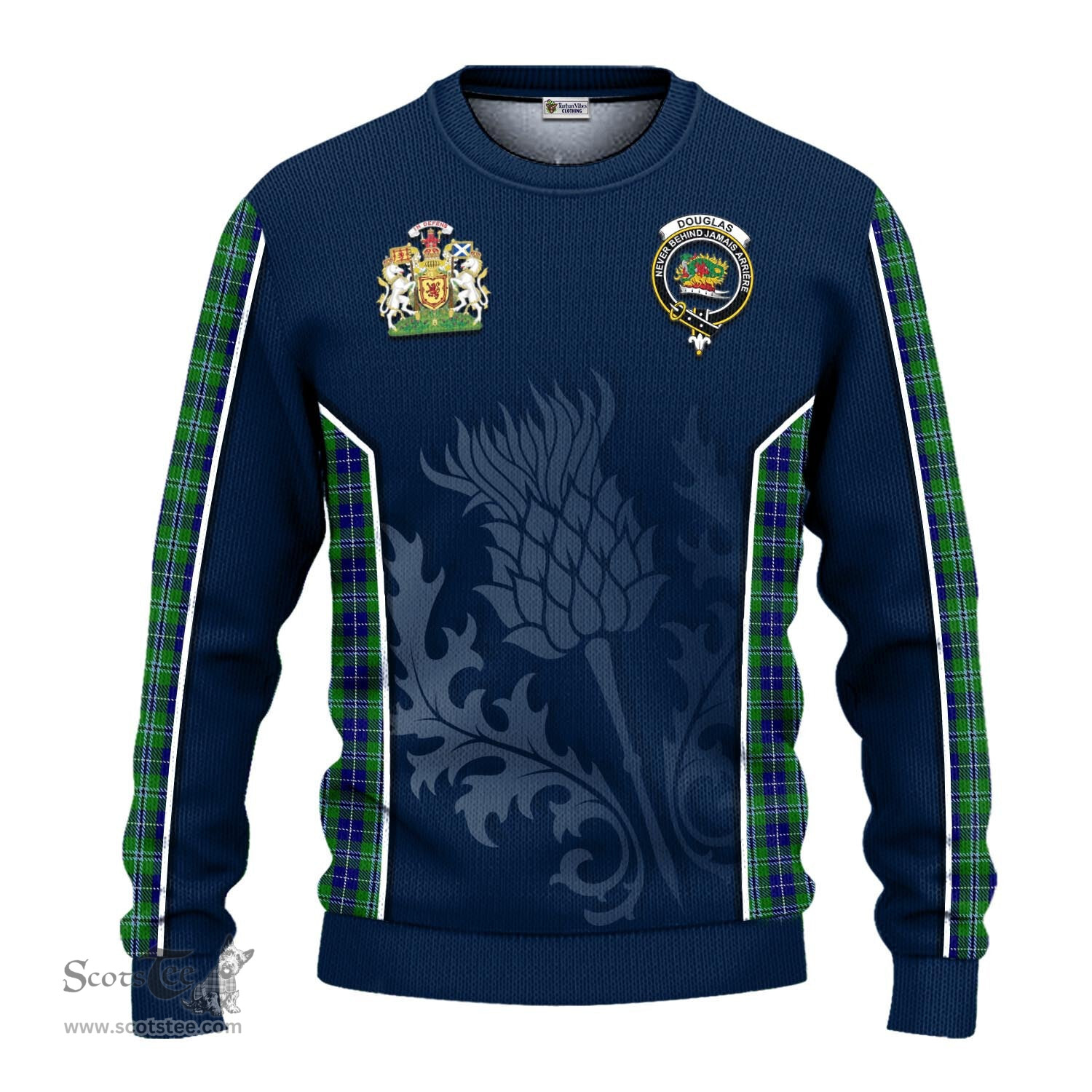 ScotsTee Shop Scottish Douglas Clan Scottish Crest and Scottish Thistle Sport Tartan Sweatshirt