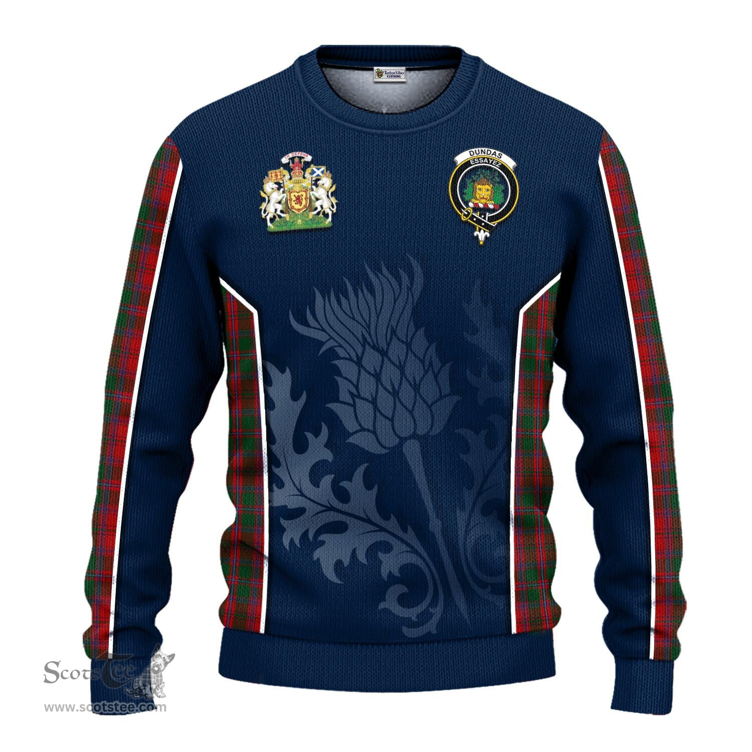 ScotsTee Shop Scottish Dundas Red Clan Scottish Crest and Scottish Thistle Sport Tartan Sweatshirt
