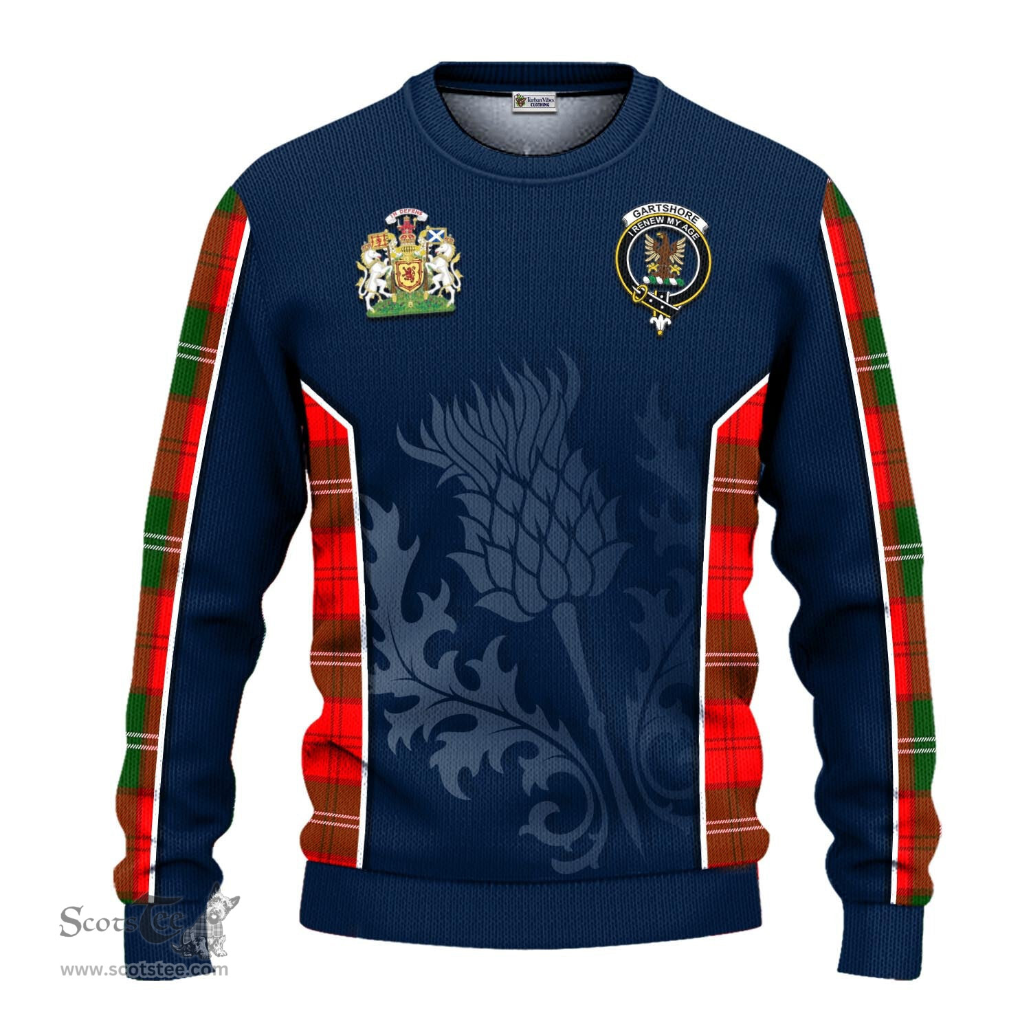 ScotsTee Shop Scottish Gartshore Clan Scottish Crest and Scottish Thistle Sport Tartan Sweatshirt