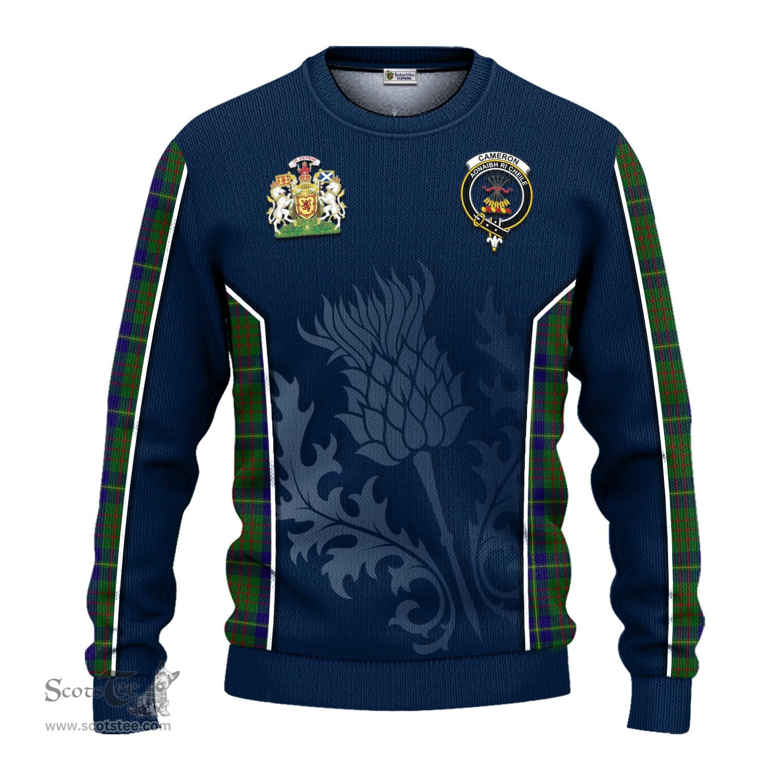ScotsTee Shop Scottish Cameron of Lochiel Hunting Clan Scottish Crest and Scottish Thistle Sport Tartan Sweatshirt