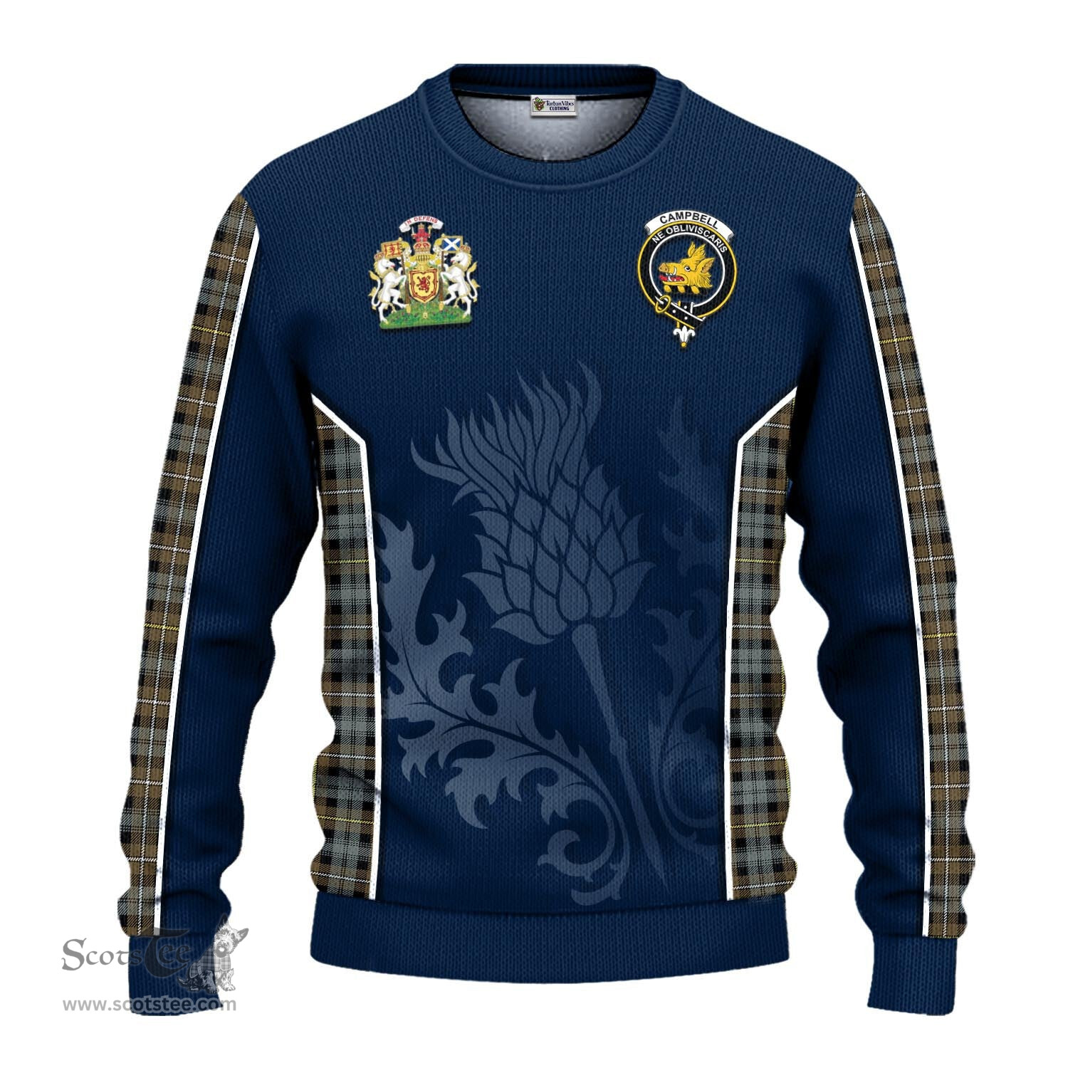 ScotsTee Shop Scottish Campbell Argyll Weathered Clan Scottish Crest and Scottish Thistle Sport Tartan Sweatshirt