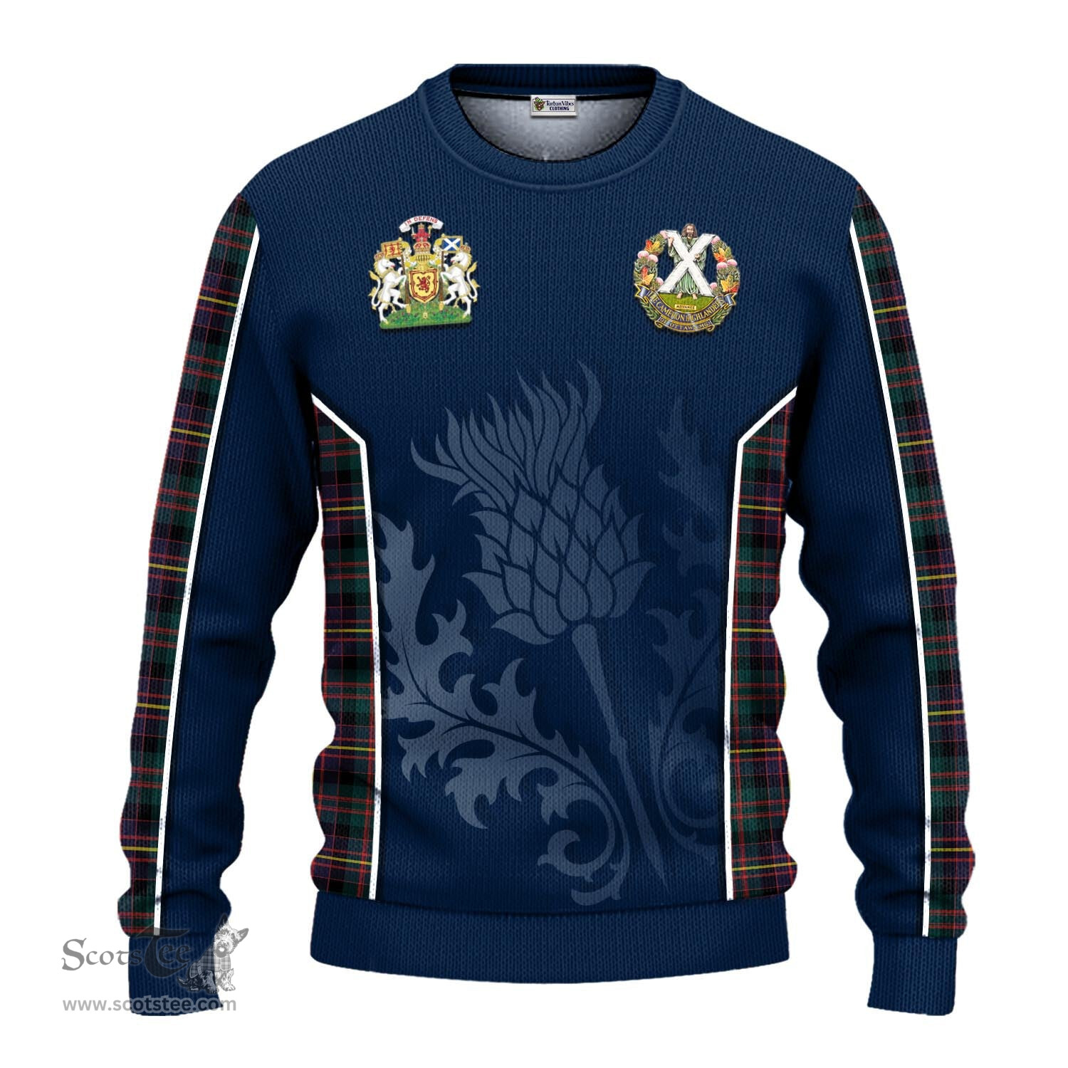 ScotsTee Shop Scottish Cameron Highlanders of Ottawa Clan Scottish Crest and Scottish Thistle Sport Tartan Sweatshirt
