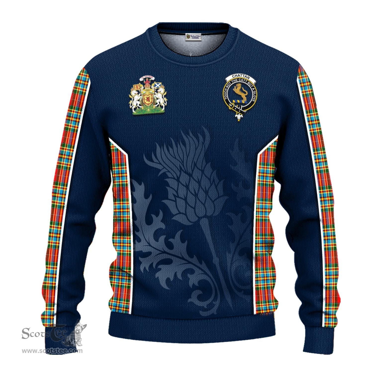ScotsTee Shop Scottish Chattan Clan Scottish Crest and Scottish Thistle Sport Tartan Sweatshirt