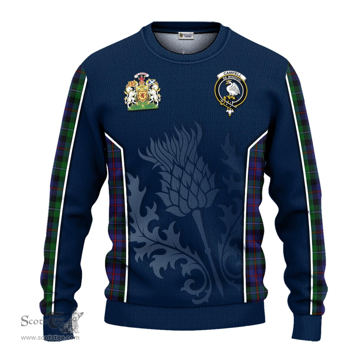 ScotsTee Shop Scottish Campbell of Cawdor Clan Scottish Crest and Scottish Thistle Sport Tartan Sweatshirt