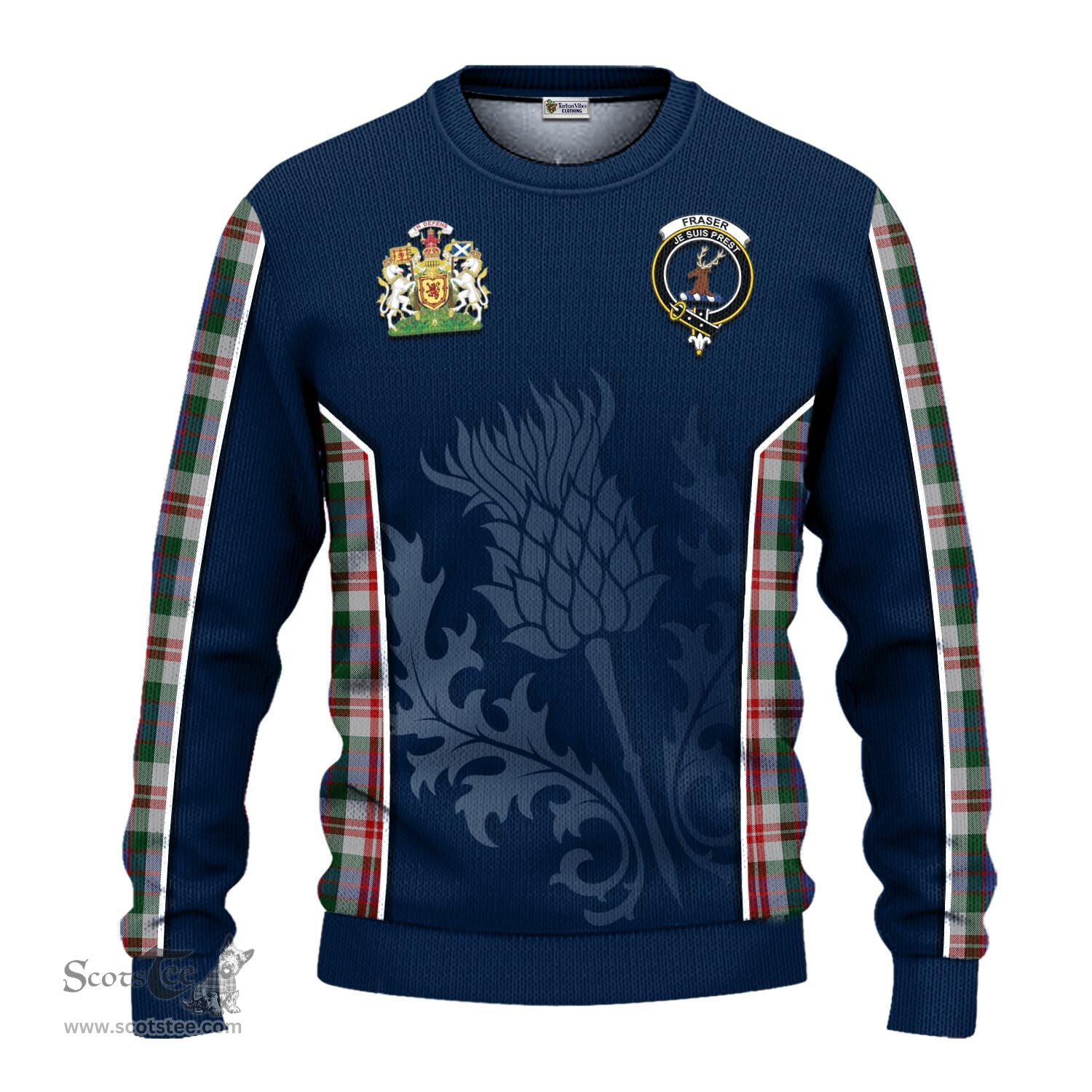 ScotsTee Shop Scottish Fraser Red Dress Clan Scottish Crest and Scottish Thistle Sport Tartan Sweatshirt