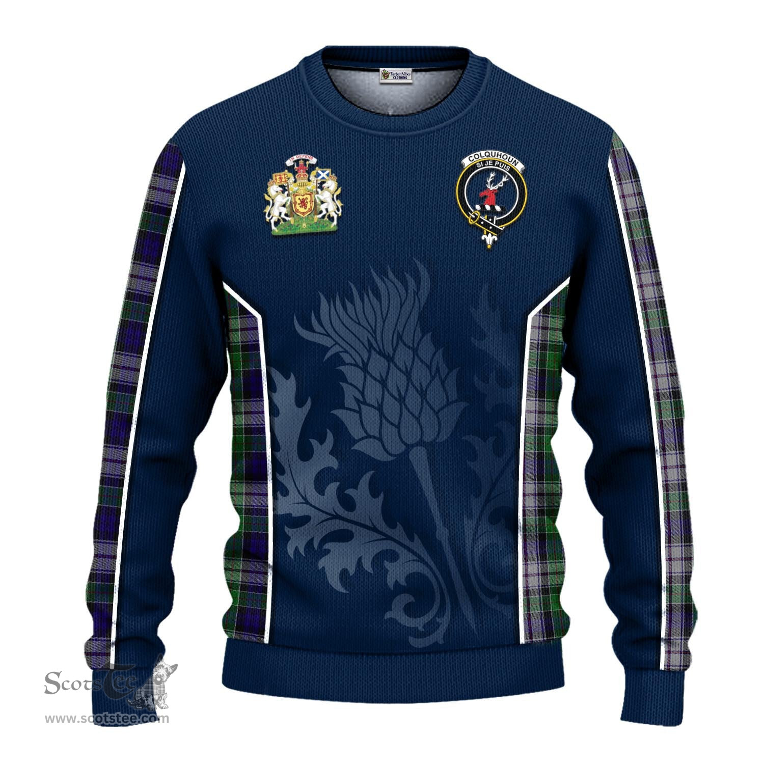 ScotsTee Shop Scottish Colquhoun Dress Clan Scottish Crest and Scottish Thistle Sport Tartan Sweatshirt
