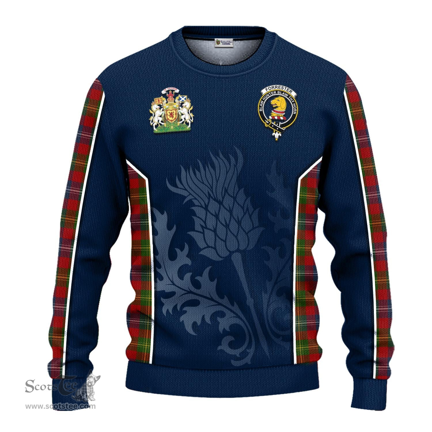 ScotsTee Shop Scottish Forrester or Foster Clan Scottish Crest and Scottish Thistle Sport Tartan Sweatshirt