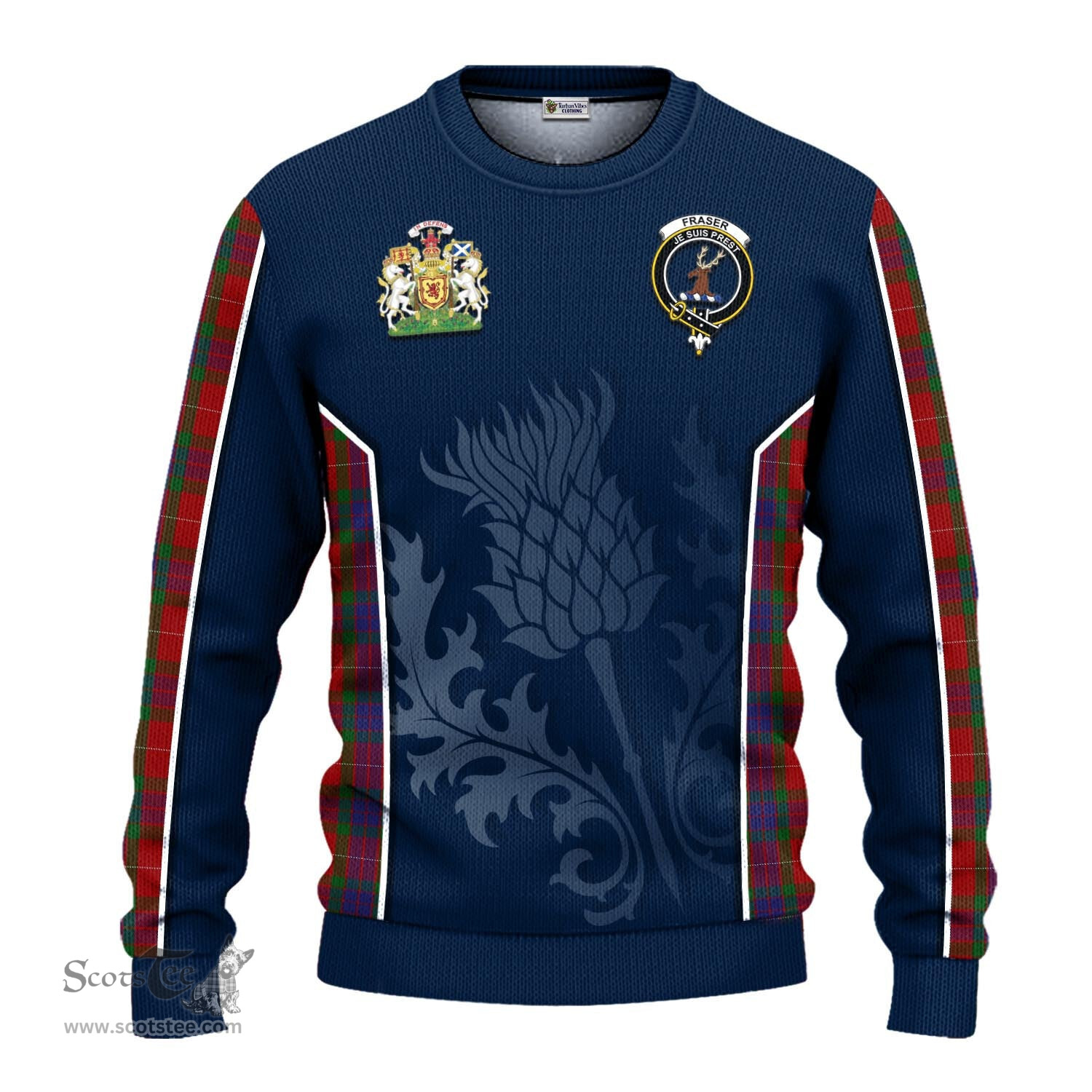 ScotsTee Shop Scottish Fraser Clan Scottish Crest and Scottish Thistle Sport Tartan Sweatshirt
