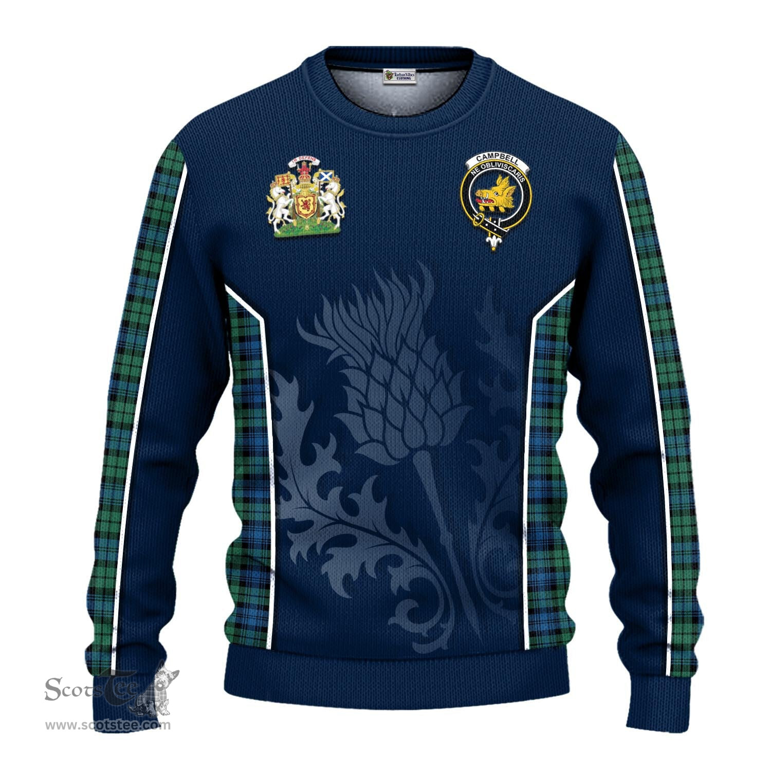 ScotsTee Shop Scottish Campbell Ancient 02 Clan Scottish Crest and Scottish Thistle Sport Tartan Sweatshirt