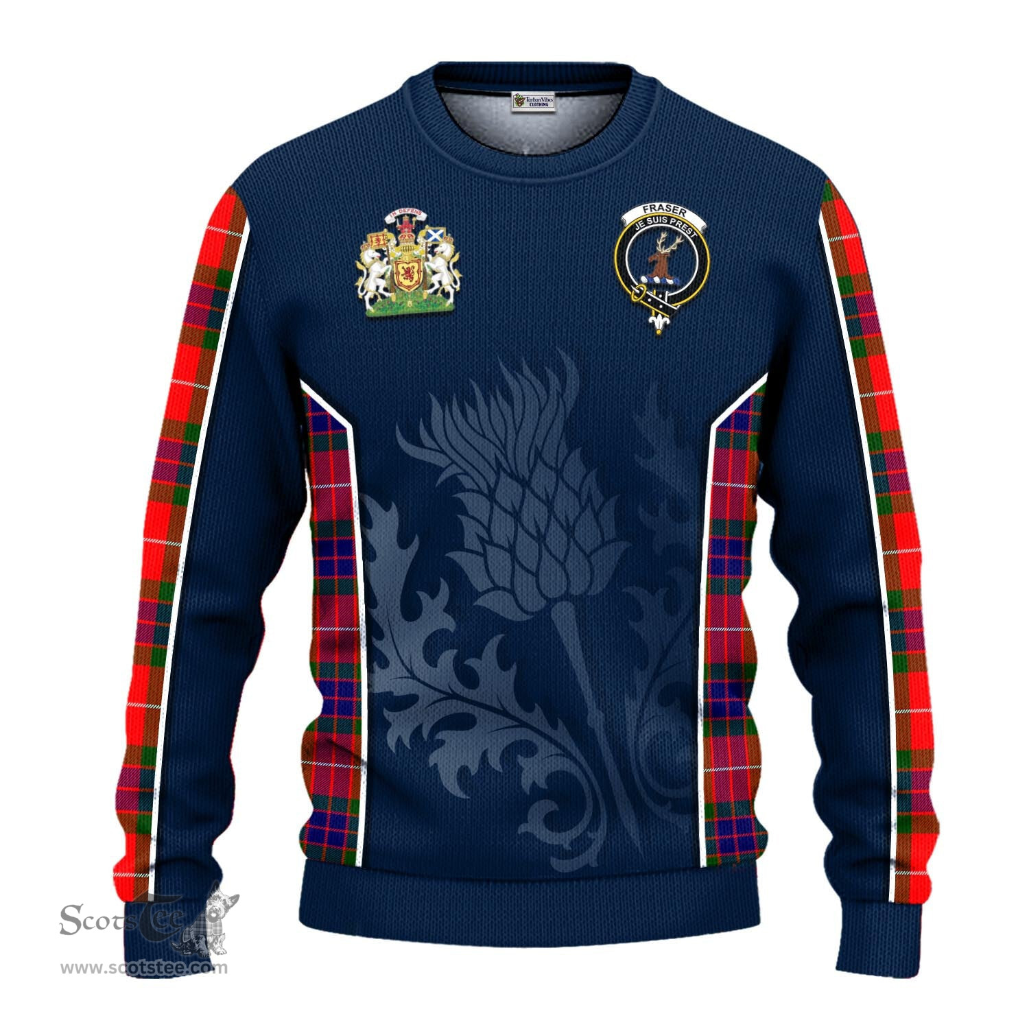 ScotsTee Shop Scottish Fraser Modern Clan Scottish Crest and Scottish Thistle Sport Tartan Sweatshirt