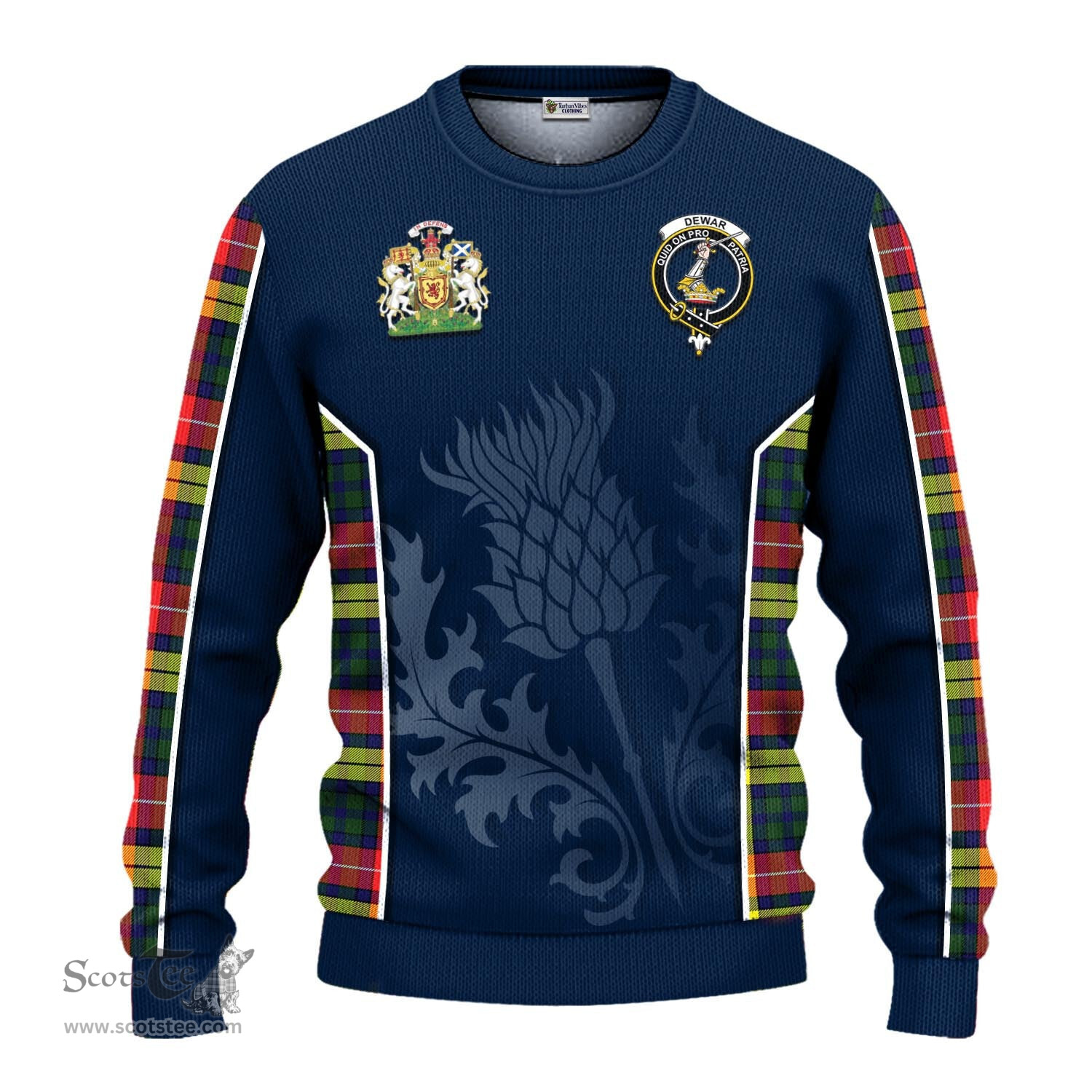 ScotsTee Shop Scottish Dewar Clan Scottish Crest and Scottish Thistle Sport Tartan Sweatshirt