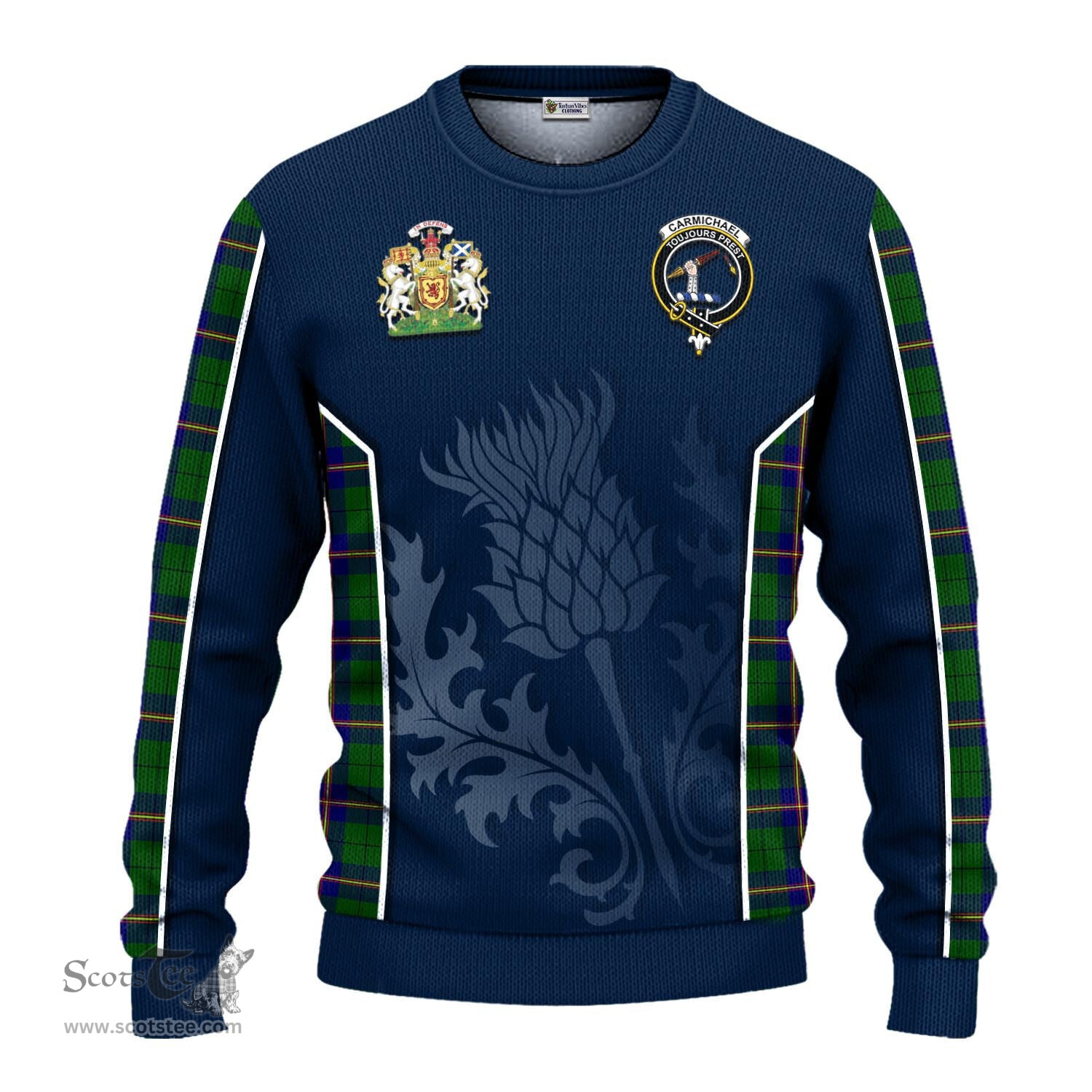 ScotsTee Shop Scottish Carmichael Modern Clan Scottish Crest and Scottish Thistle Sport Tartan Sweatshirt