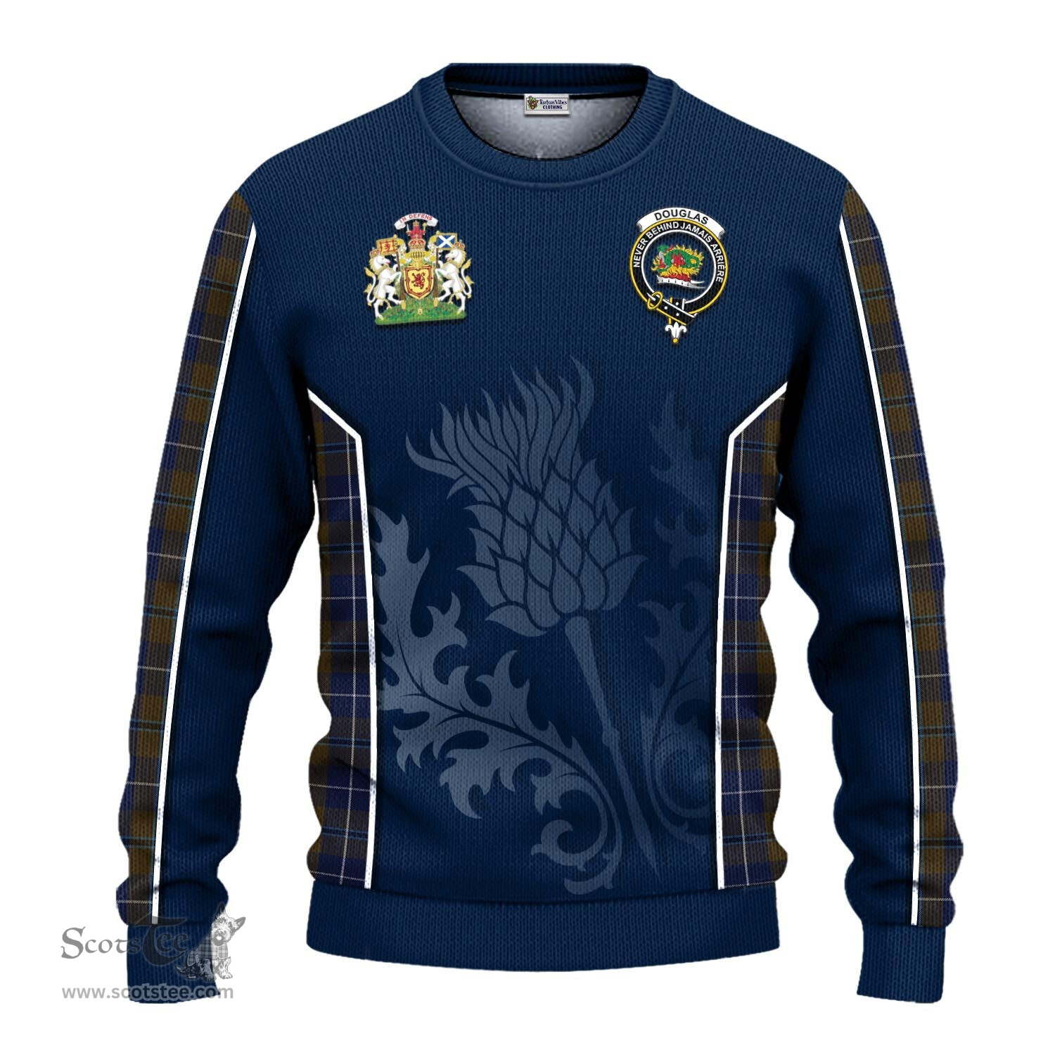 ScotsTee Shop Scottish Douglas Brown Clan Scottish Crest and Scottish Thistle Sport Tartan Sweatshirt