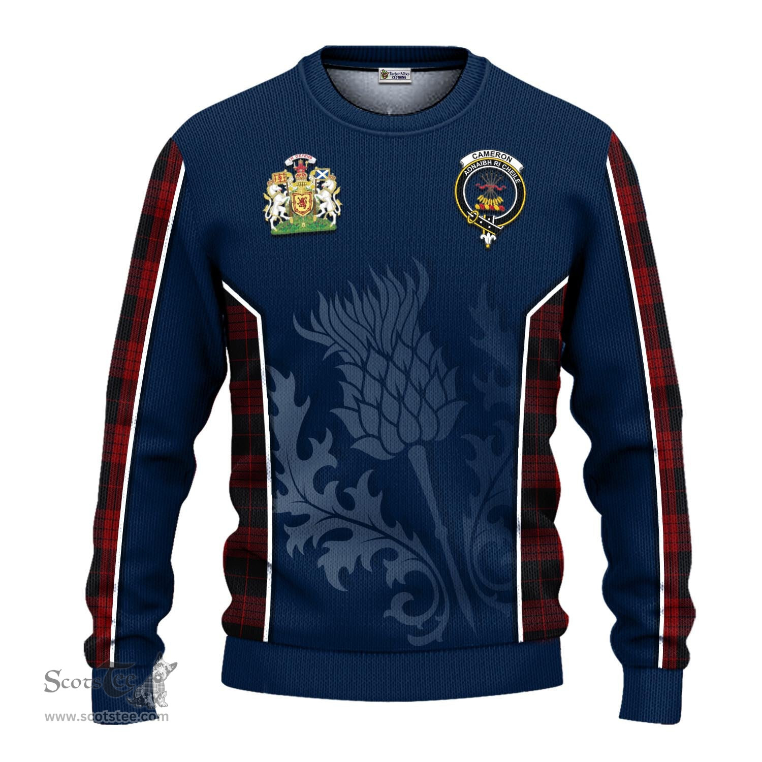 ScotsTee Shop Scottish Cameron Black and Red Clan Scottish Crest and Scottish Thistle Sport Tartan Sweatshirt