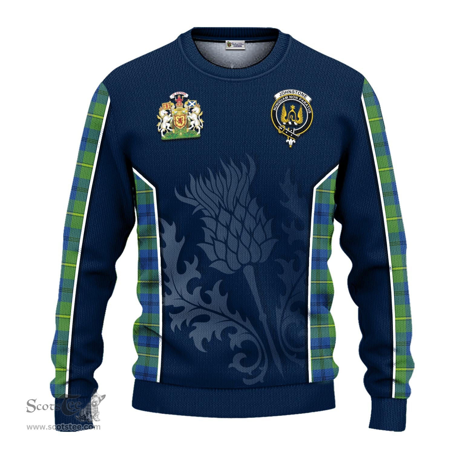ScotsTee Shop Scottish Johnstone-Johnston Ancient Clan Scottish Crest and Scottish Thistle Sport Tartan Sweatshirt