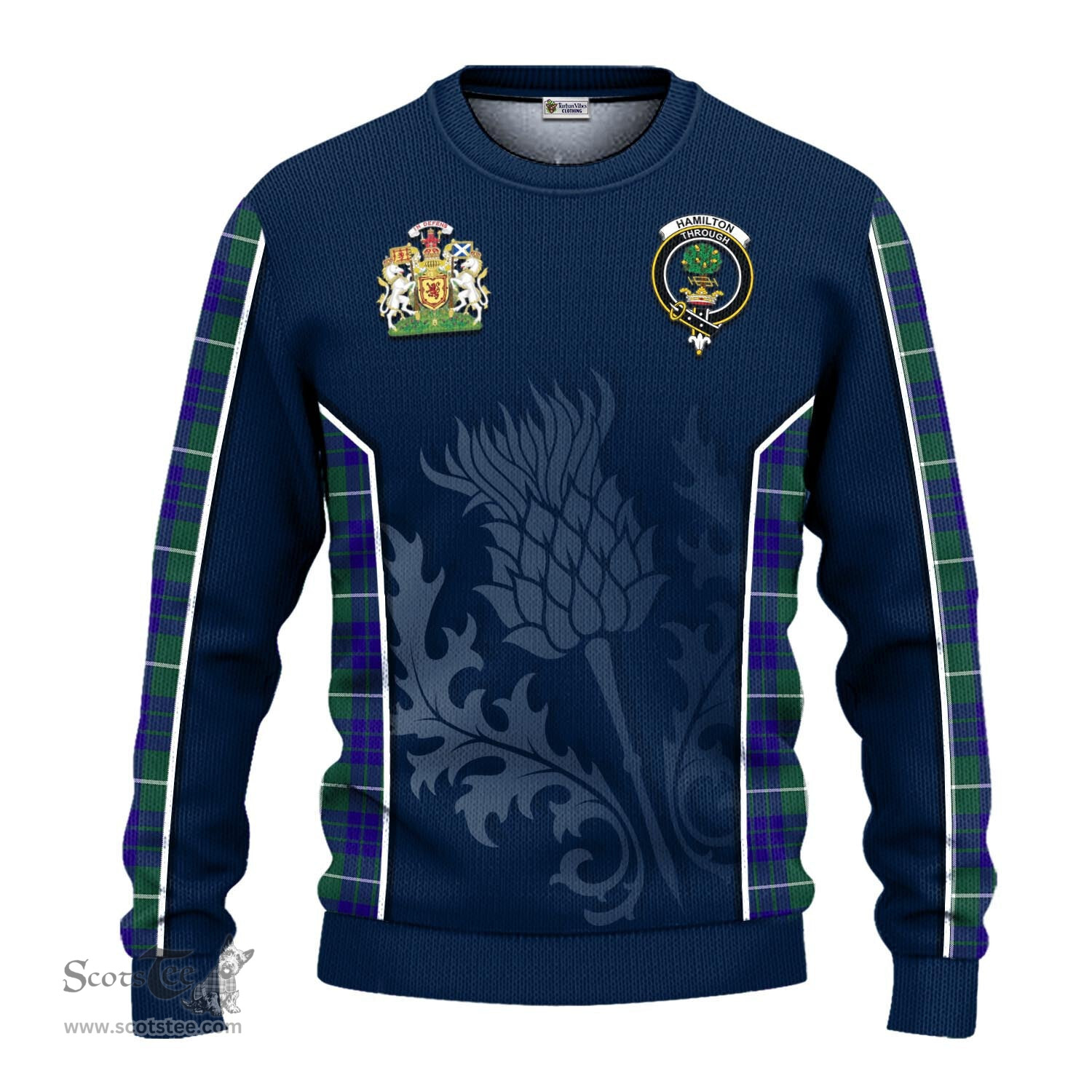 ScotsTee Shop Scottish Hamilton Hunting Modern Clan Scottish Crest and Scottish Thistle Sport Tartan Sweatshirt
