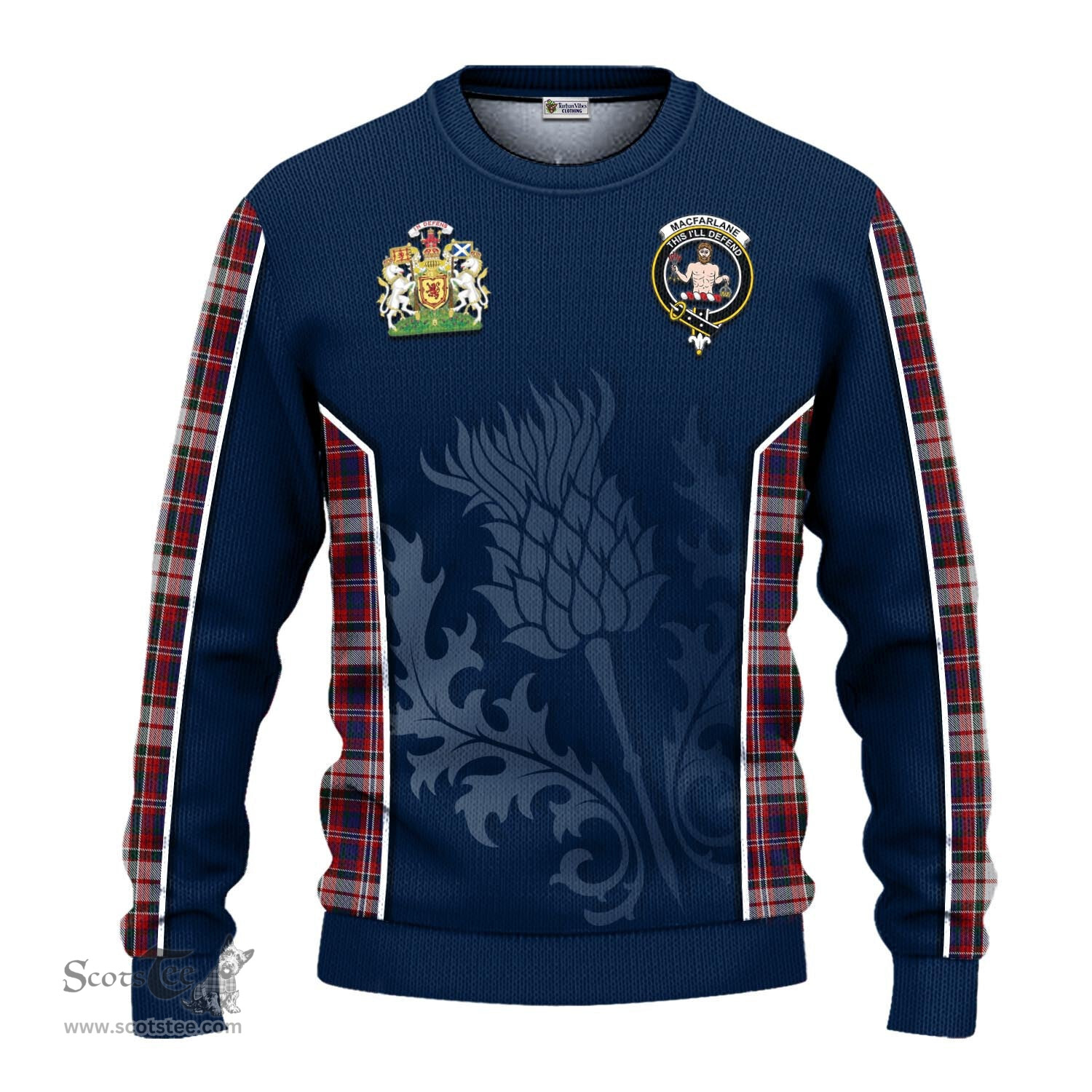 ScotsTee Shop Scottish MacFarlane Dress Clan Scottish Crest and Scottish Thistle Sport Tartan Sweatshirt